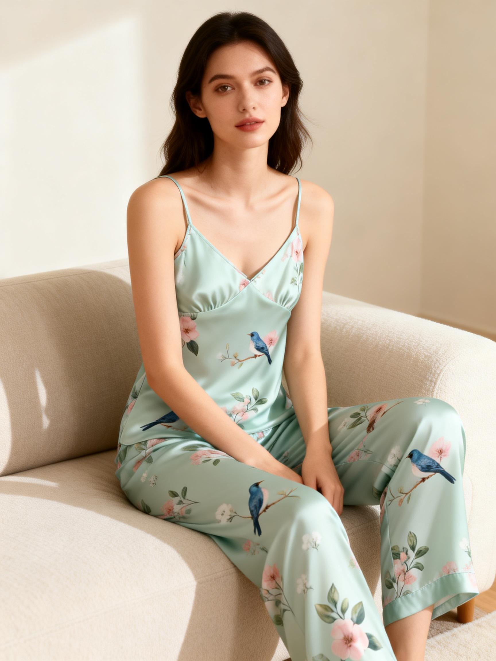 Women's 3-Piece Satin Floral Print Pajama Set