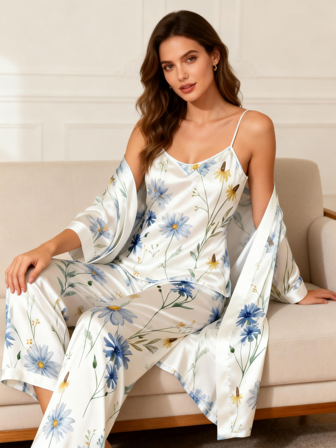 Women's 3-Piece Blue Daisy Loungewear