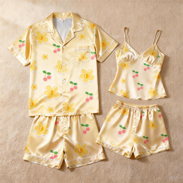 Romantic Satin Pajamas Set for Couples – Short Style