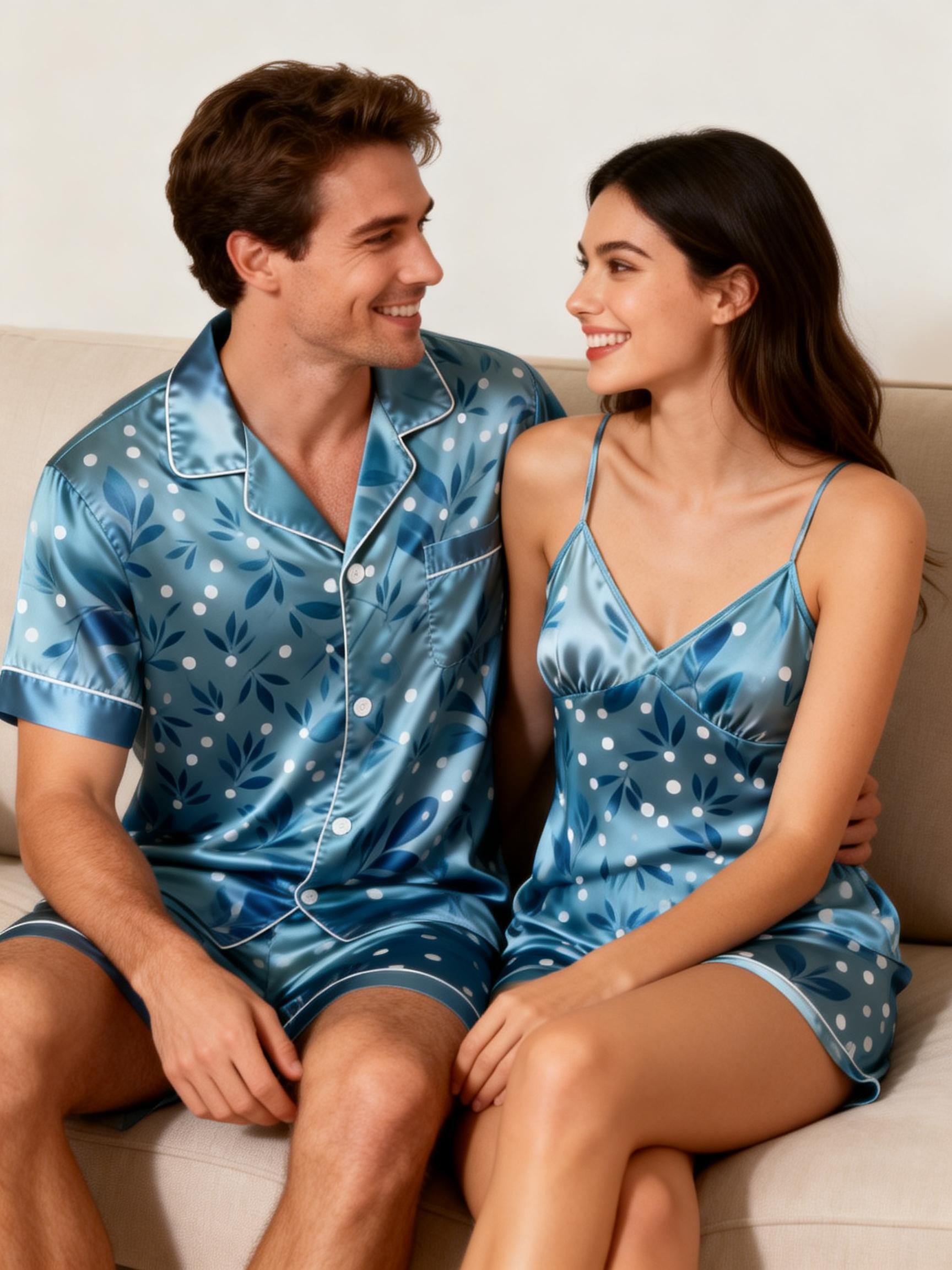 Couple Pajamas for Beach Holidays – Satin Short Style