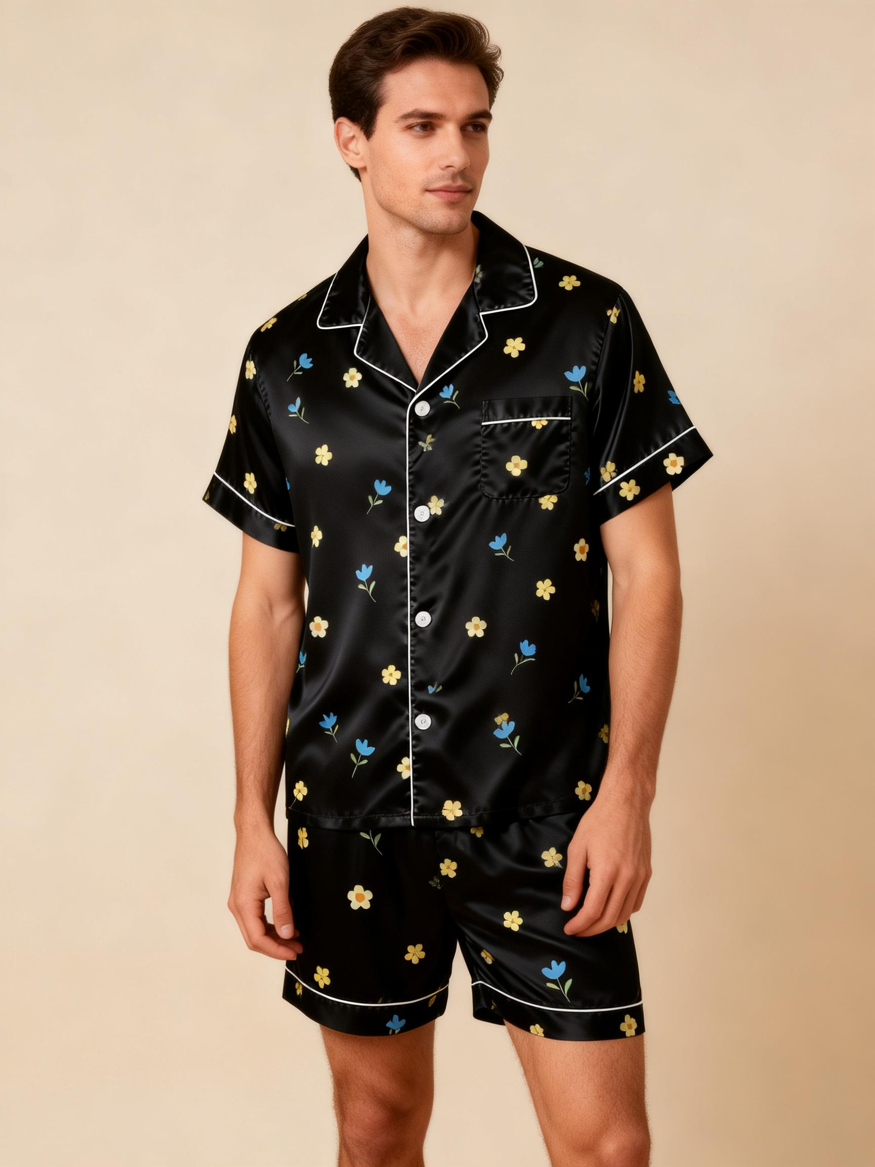 Silky Satin Couple Set – Short Pajamas for Romantic Nights