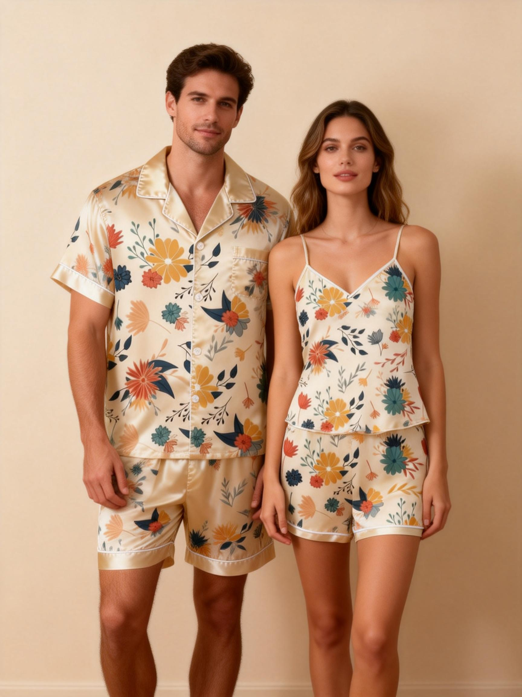 Silky Satin Sleepwear Gift Set for Couples – Short Pajamas