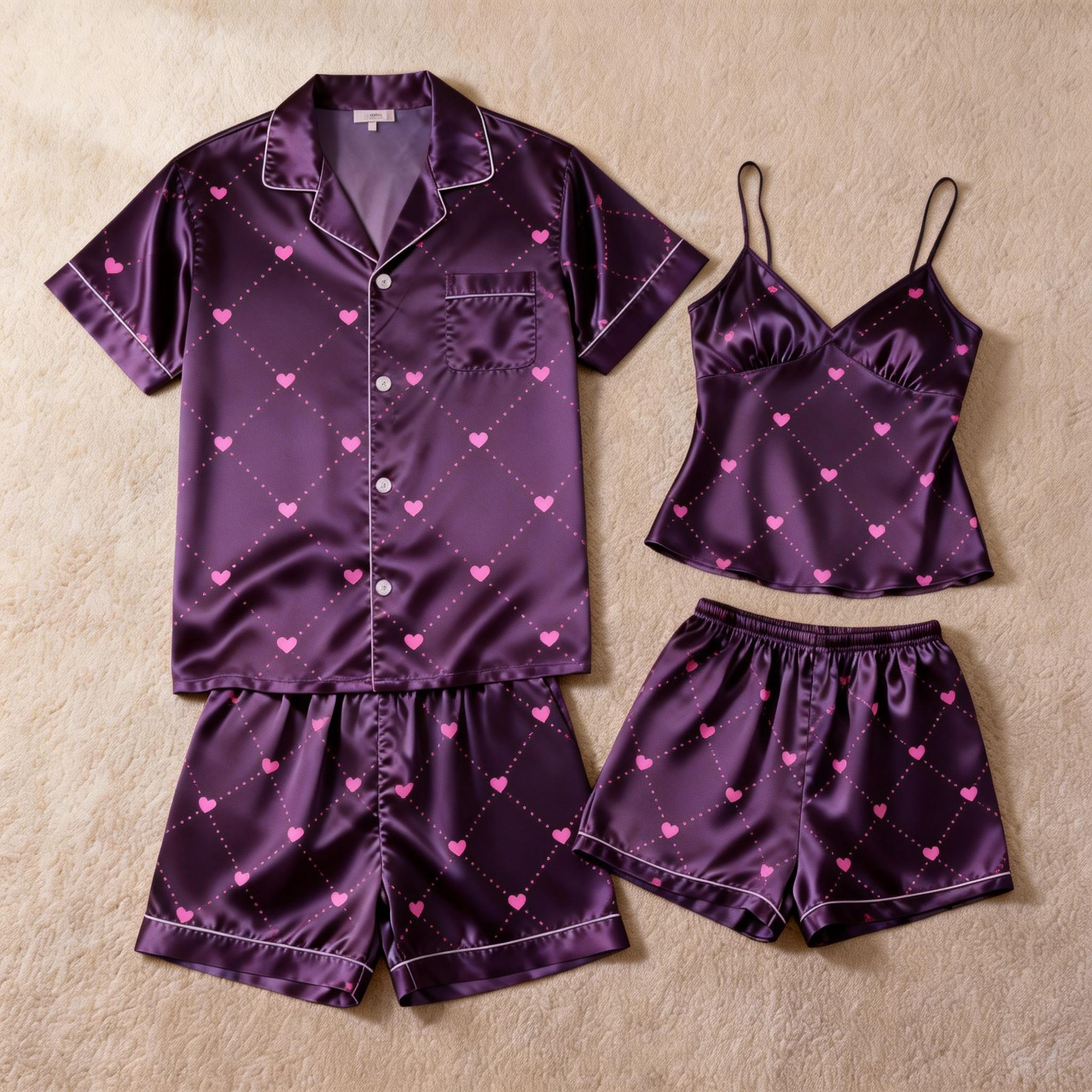 Matching Couple Satin Pajamas – Short Sleeve Set for Him & Her