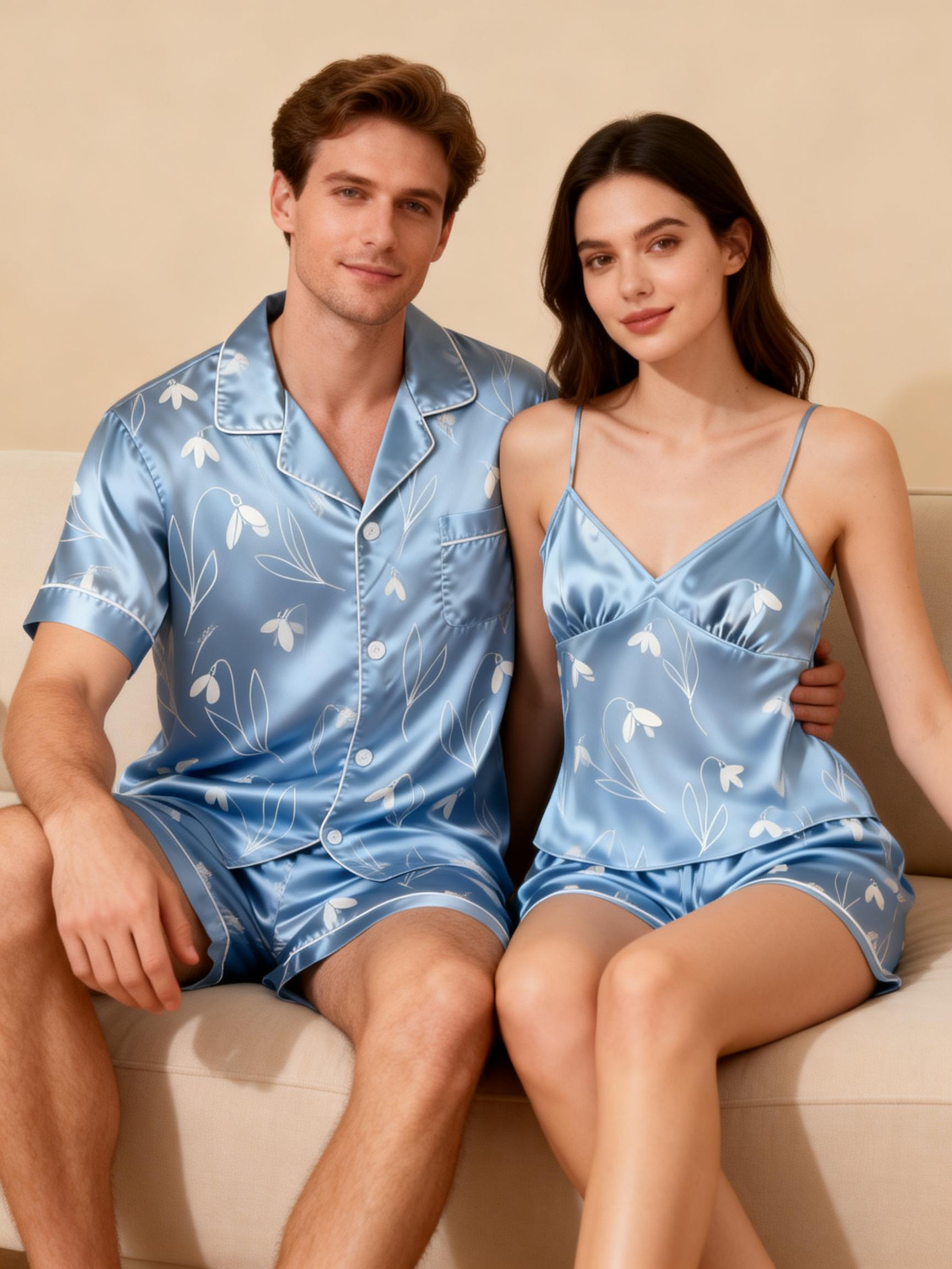 Matching Silky Satin Sleep Set for Him & Her – Short & Sweet