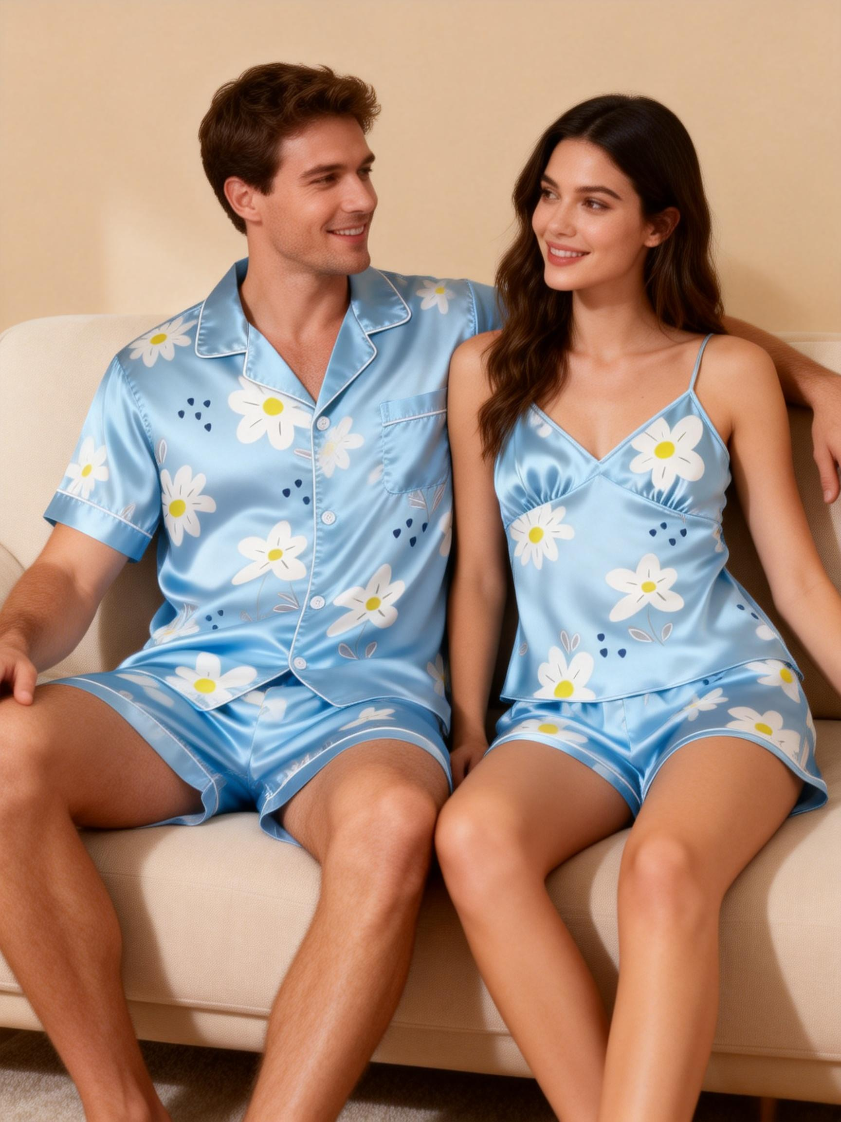 Silky Satin Lounge Set for Two – Comfortable Short Pajamas