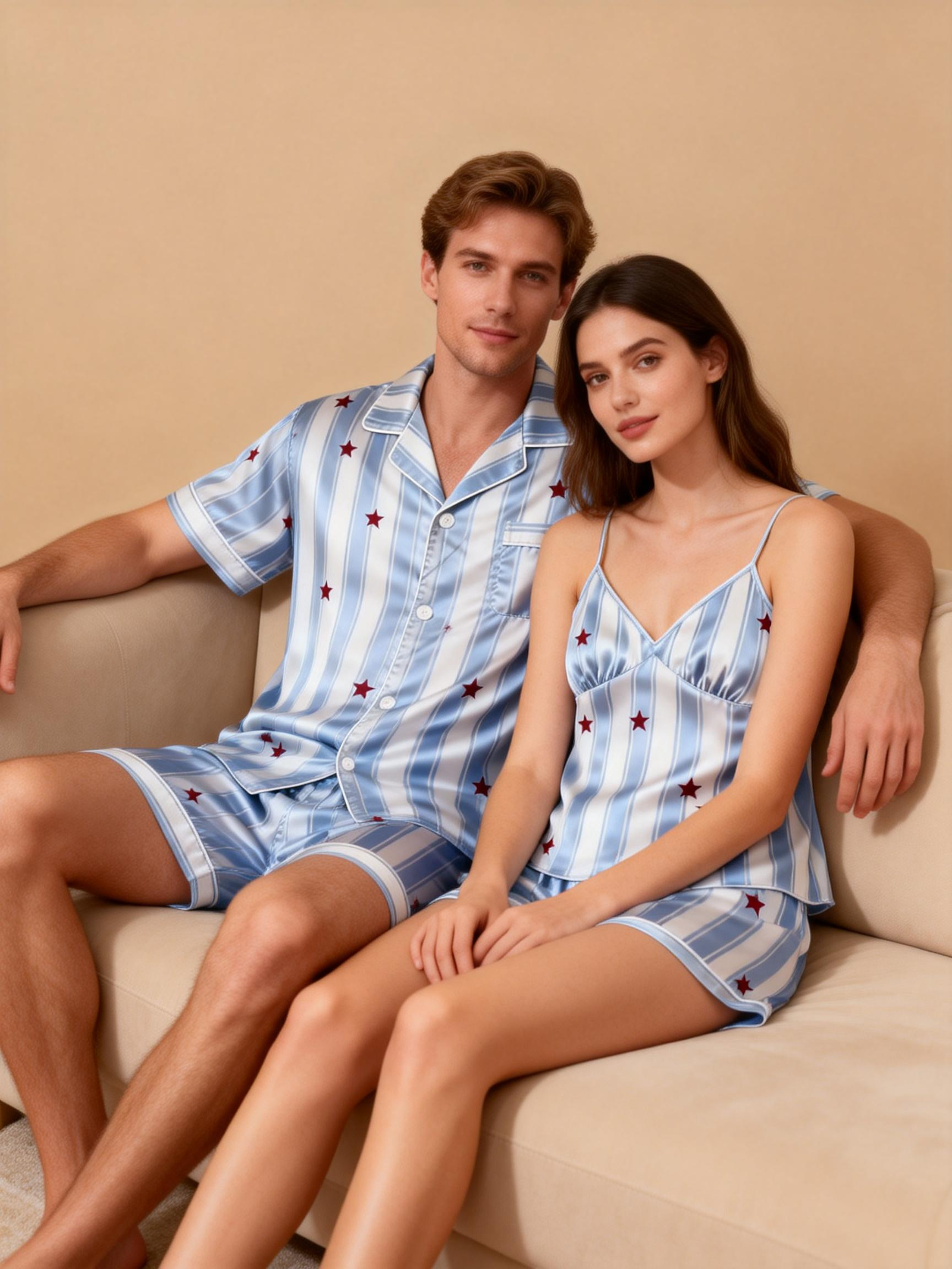 His & Her Silky Satin Pajamas – Matching Sleep Set
