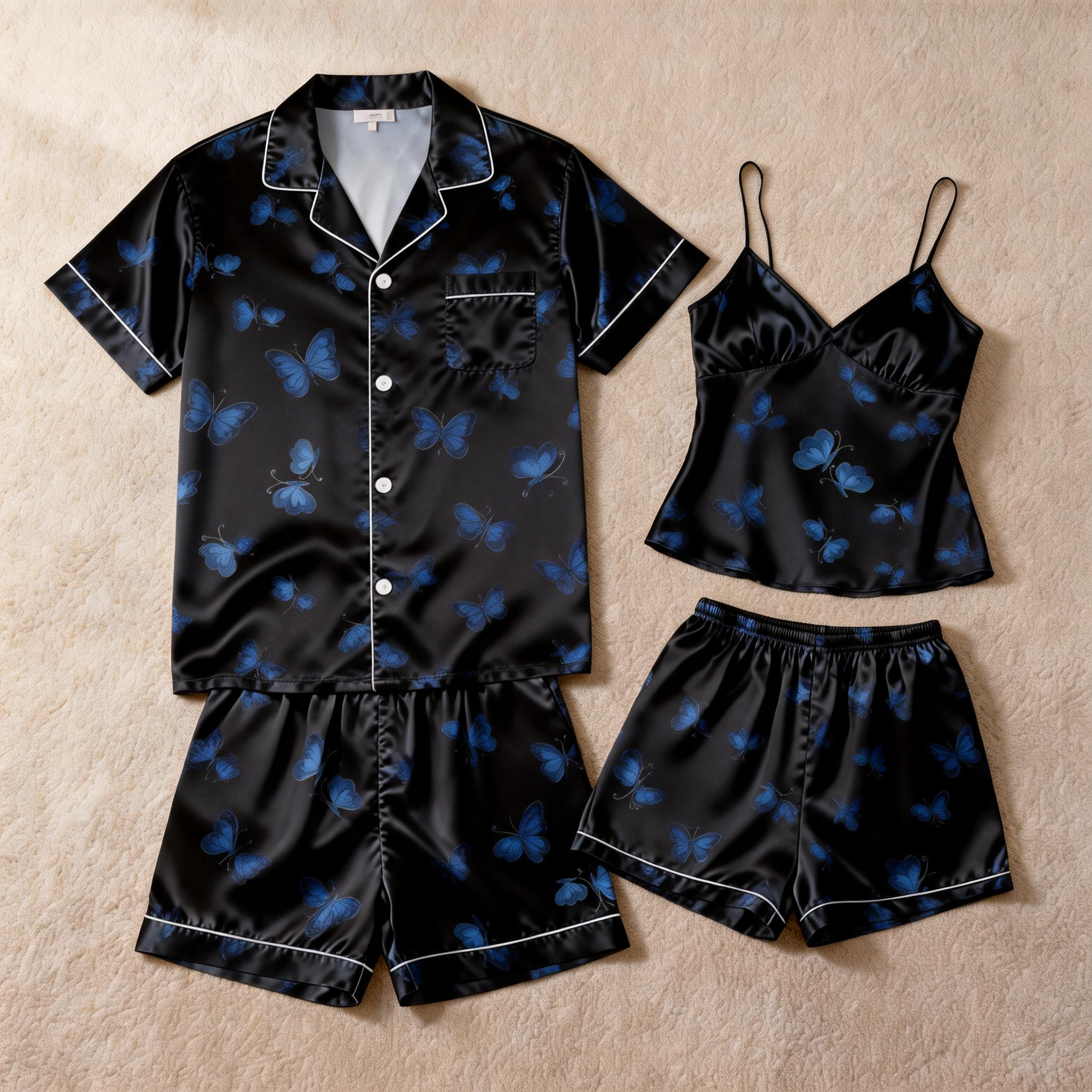 Premium Satin Couple Pajamas – Short Style