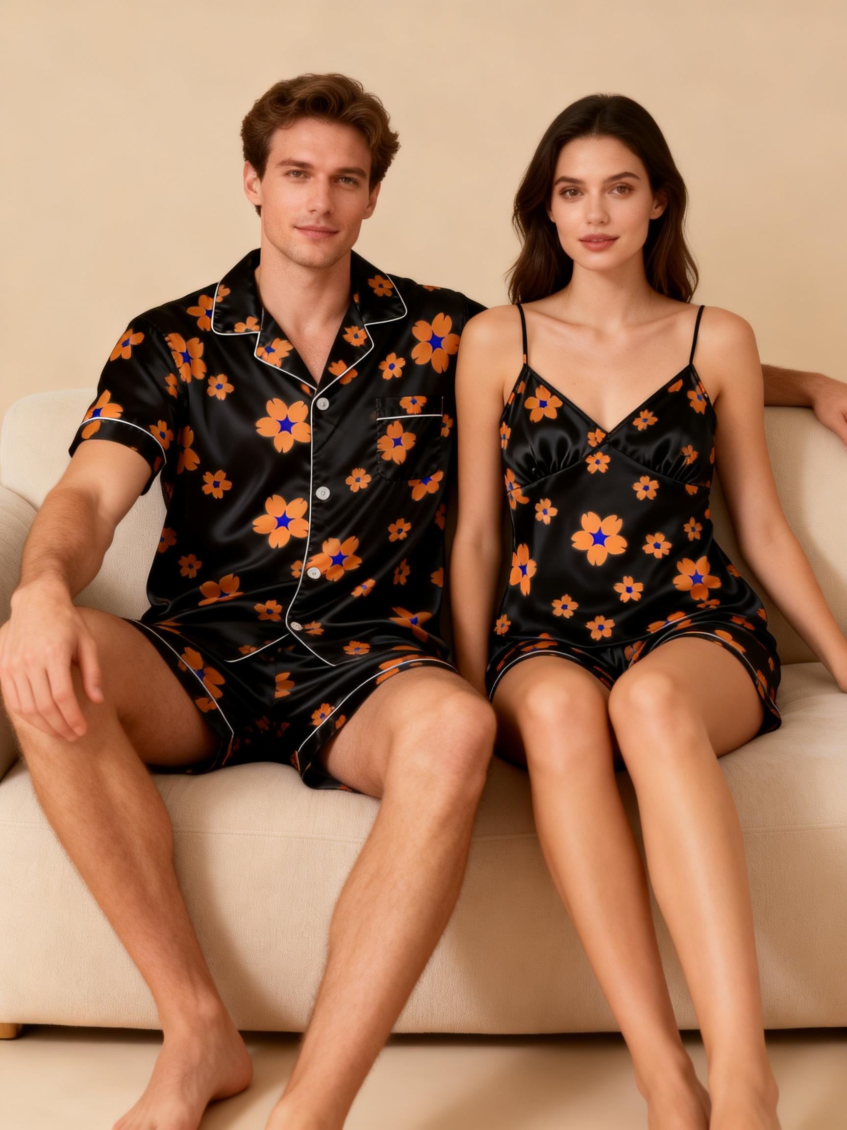 Couple’s Silky Sleepwear – Satin Pajama Shorts Set