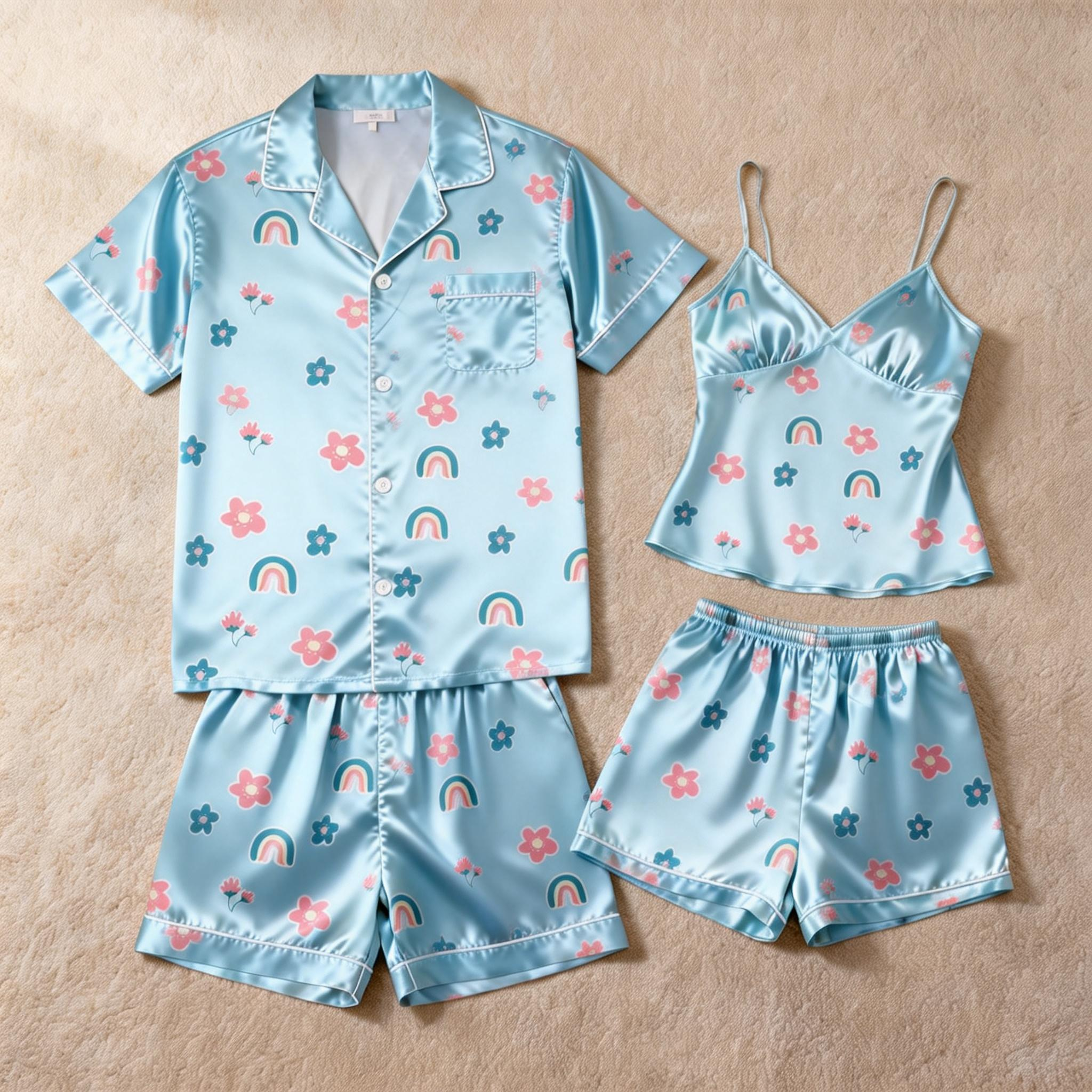 His & Her Satin Pajama Shorts Set – Classic Comfort