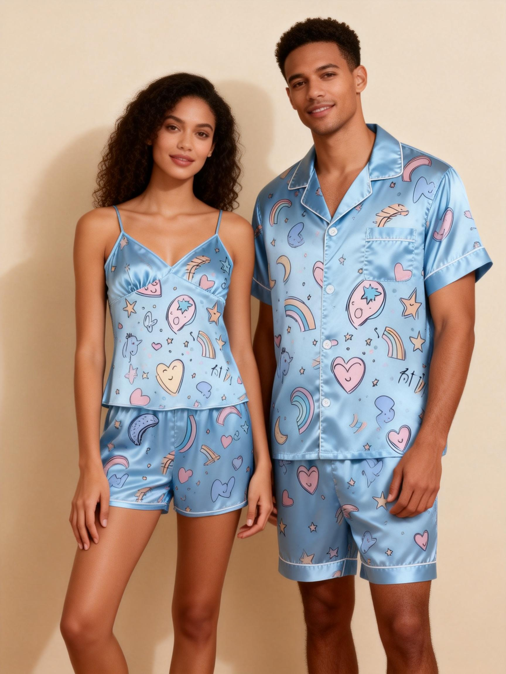 Matching Silky Satin Pajamas for Couples – Short & Sweet Design
