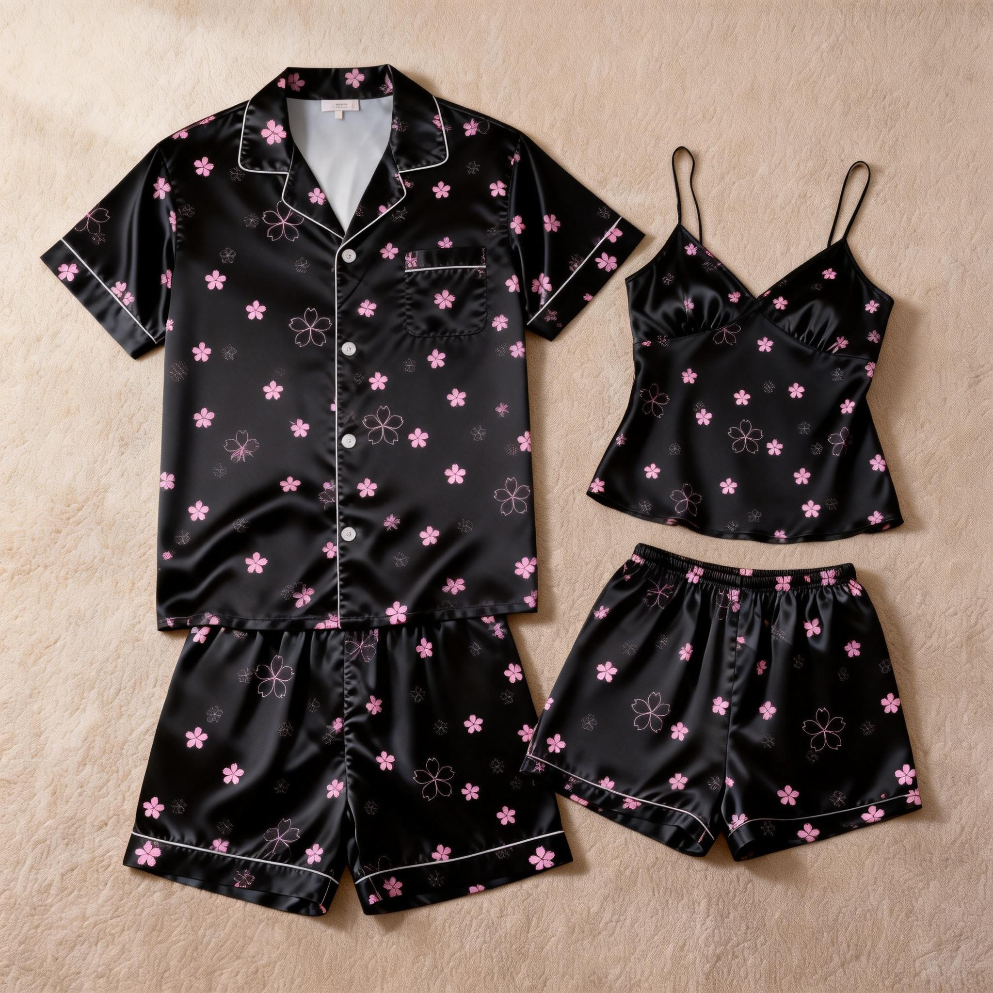 Elegant Couple Satin Pajamas – Lightweight Short Set