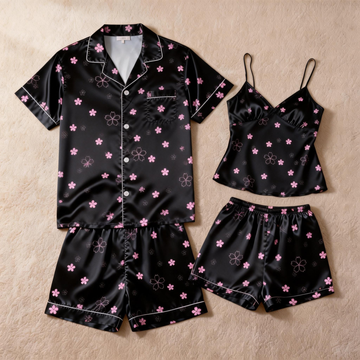 Elegant Couple Satin Pajamas – Lightweight Short Set