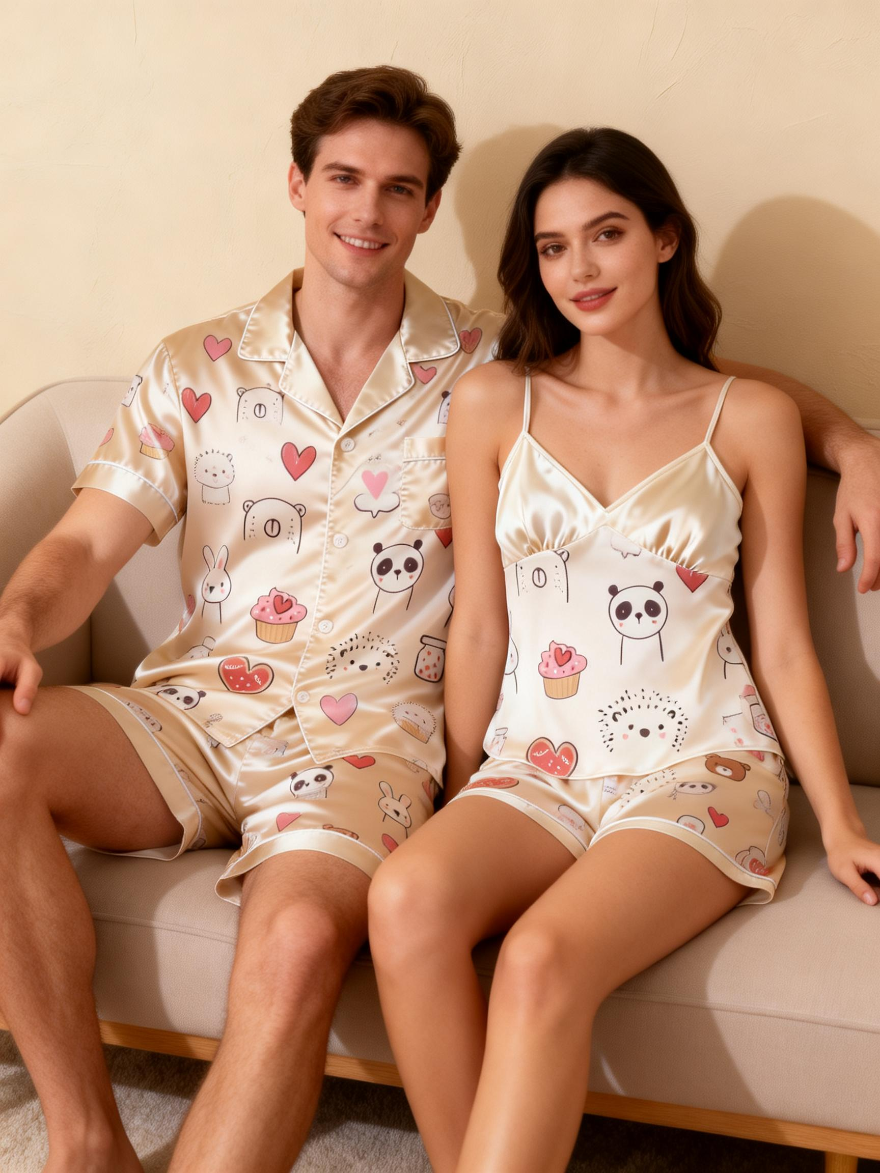 Silky Satin Pajamas Short Set – Couple’s Sleep Essential