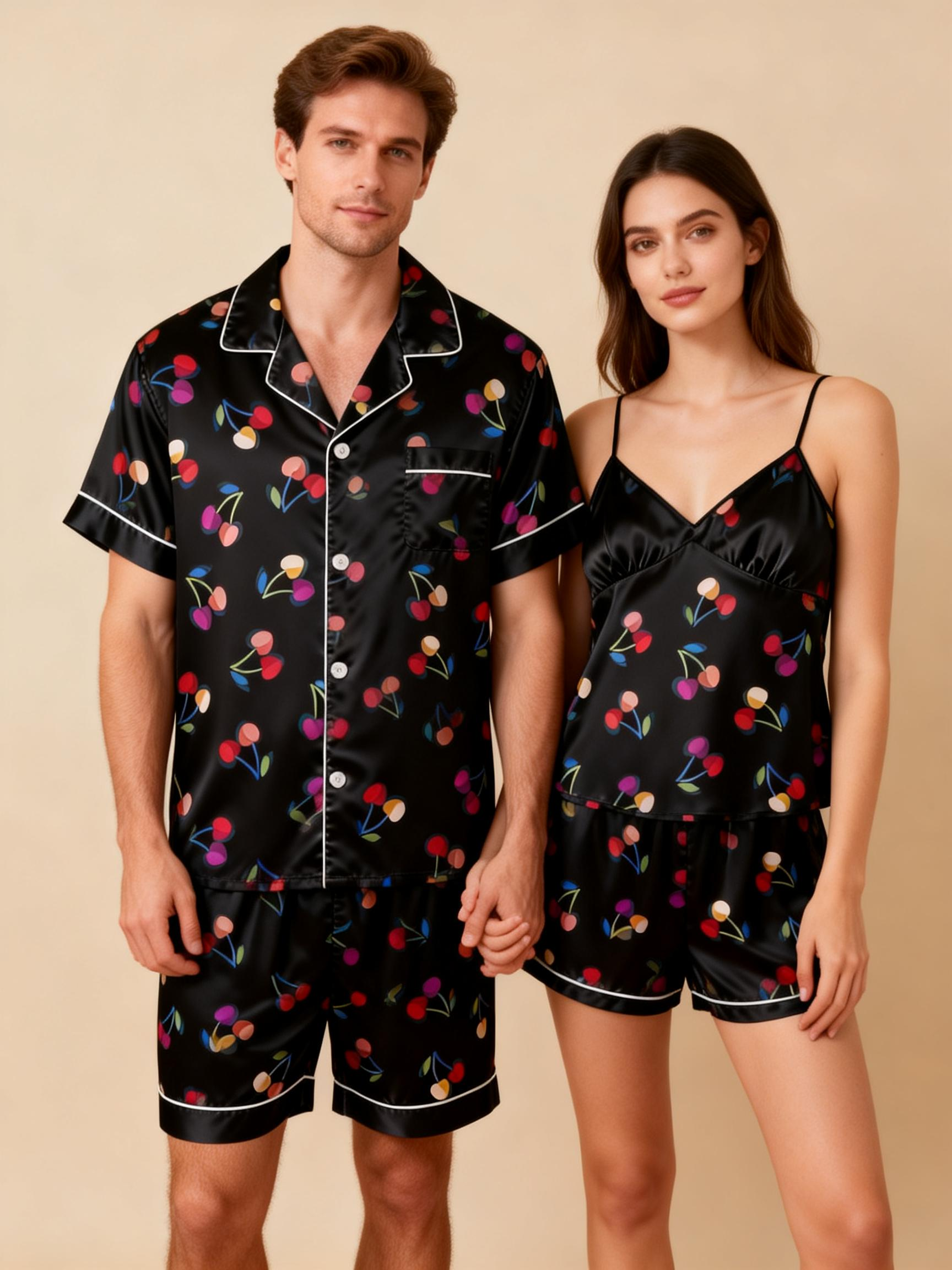 Ultra-Soft Silky Satin Pajama Set for Couples – Short Style