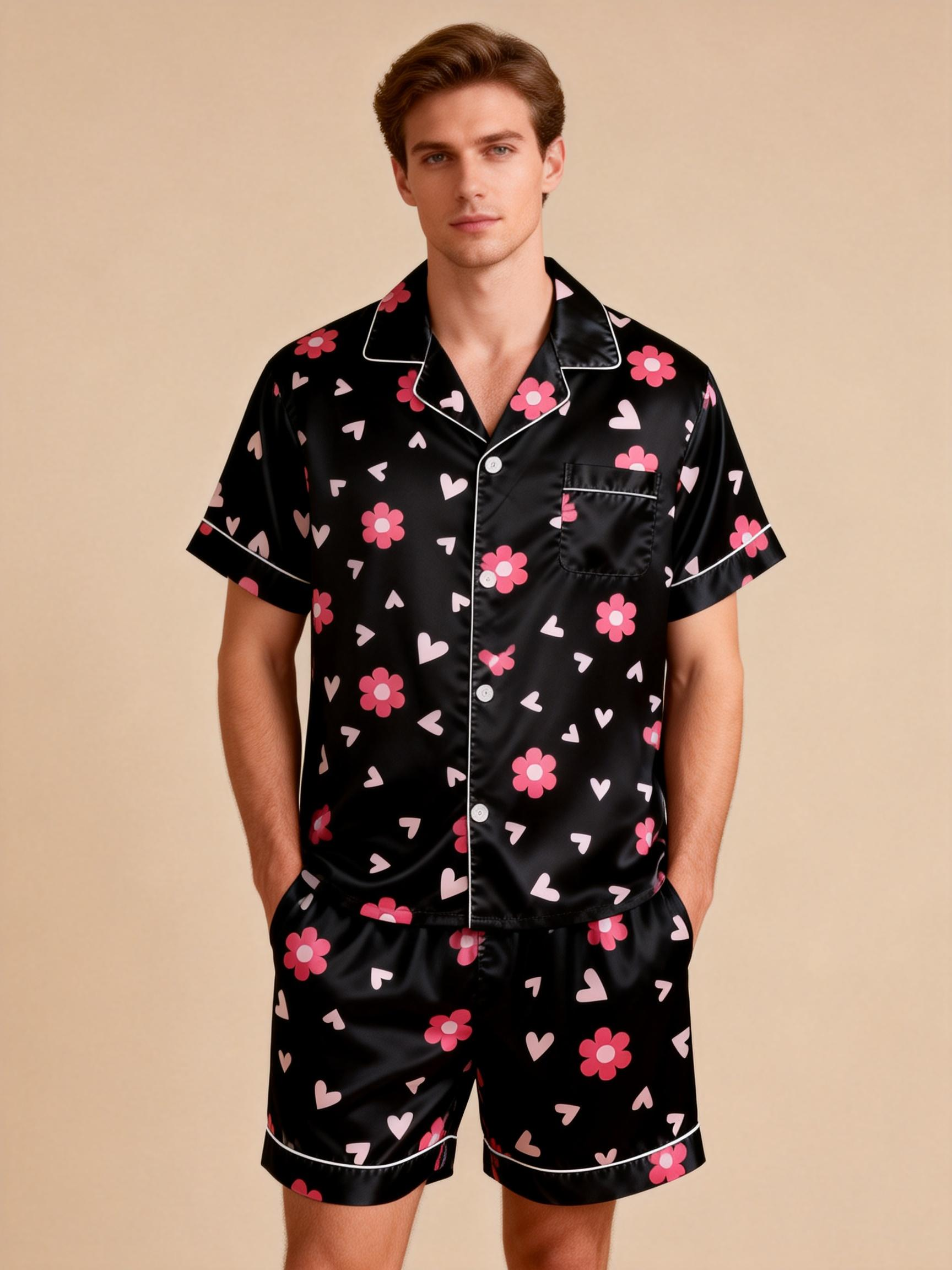 Silky Classic Couple Satin Pajamas Short Set – Luxurious Matching Sleepwear