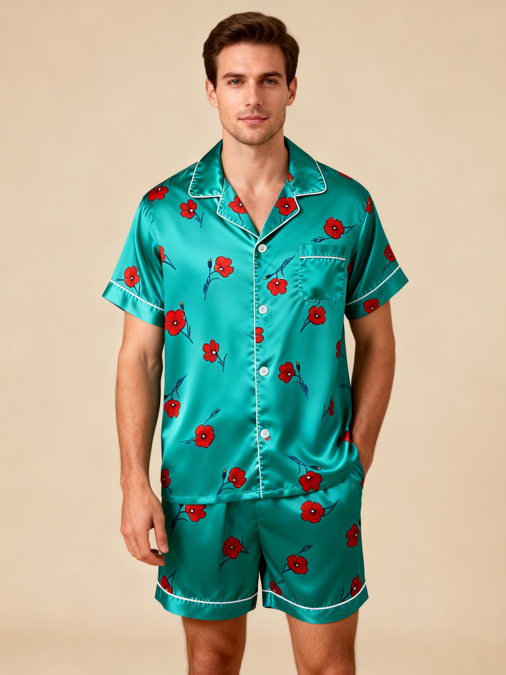 Silky Smooth Couple Pajamas – Classic Satin Short Set