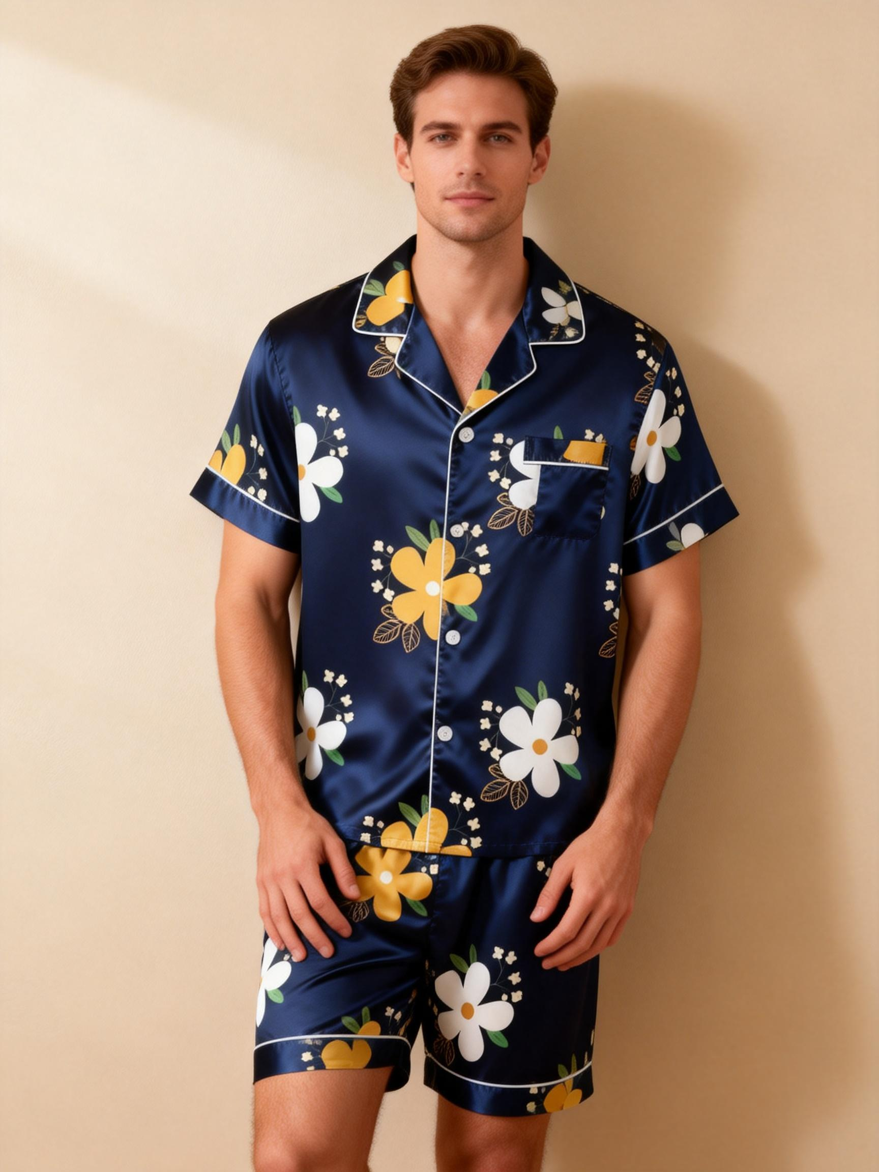 Silky Satin Pajamas for Him & Her – Short Style Set