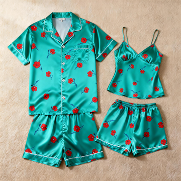 Silky Smooth Couple Pajamas – Classic Satin Short Set