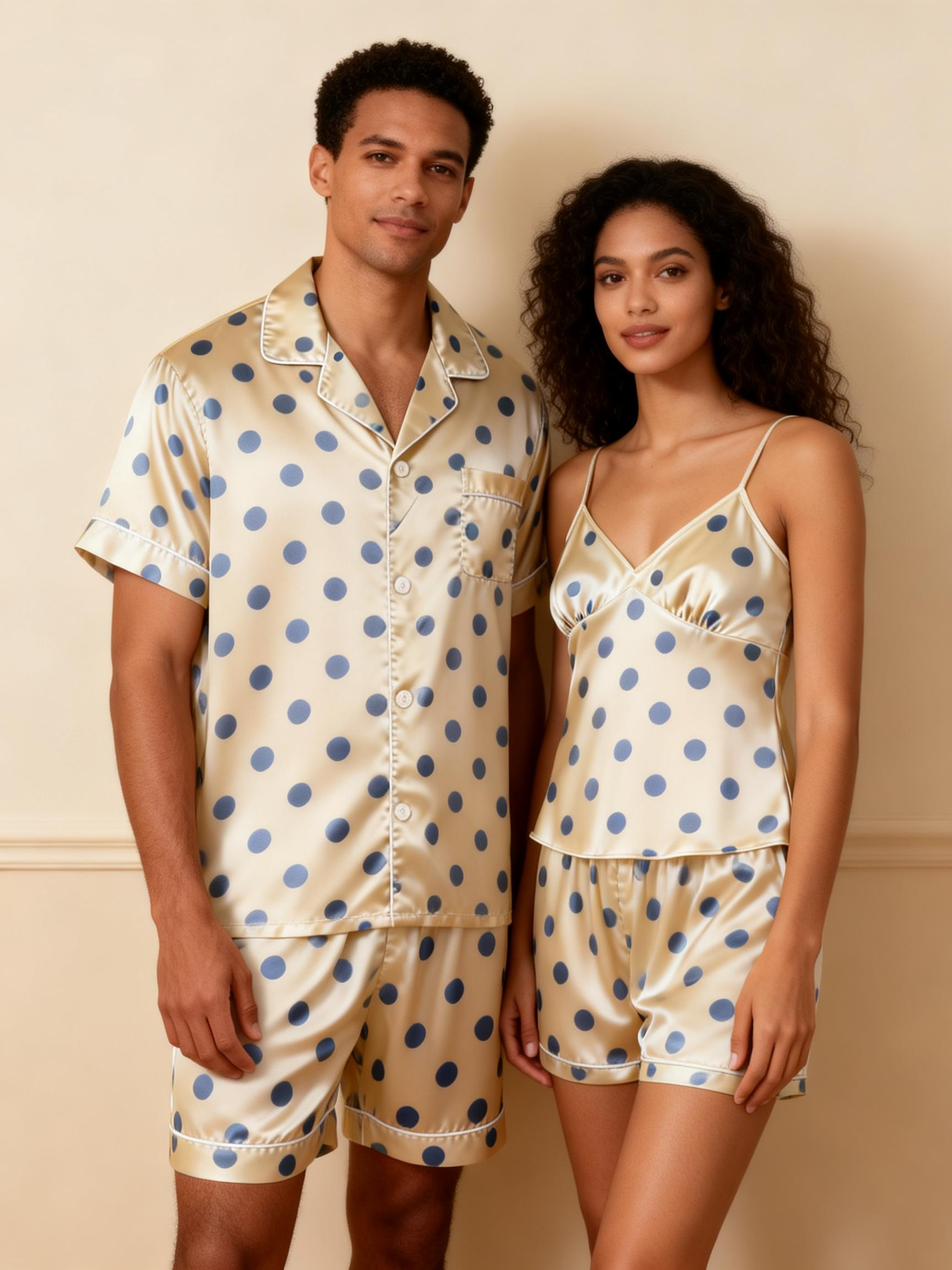 Silky Classic Sleep Set for Couples – Satin Short Pajamas