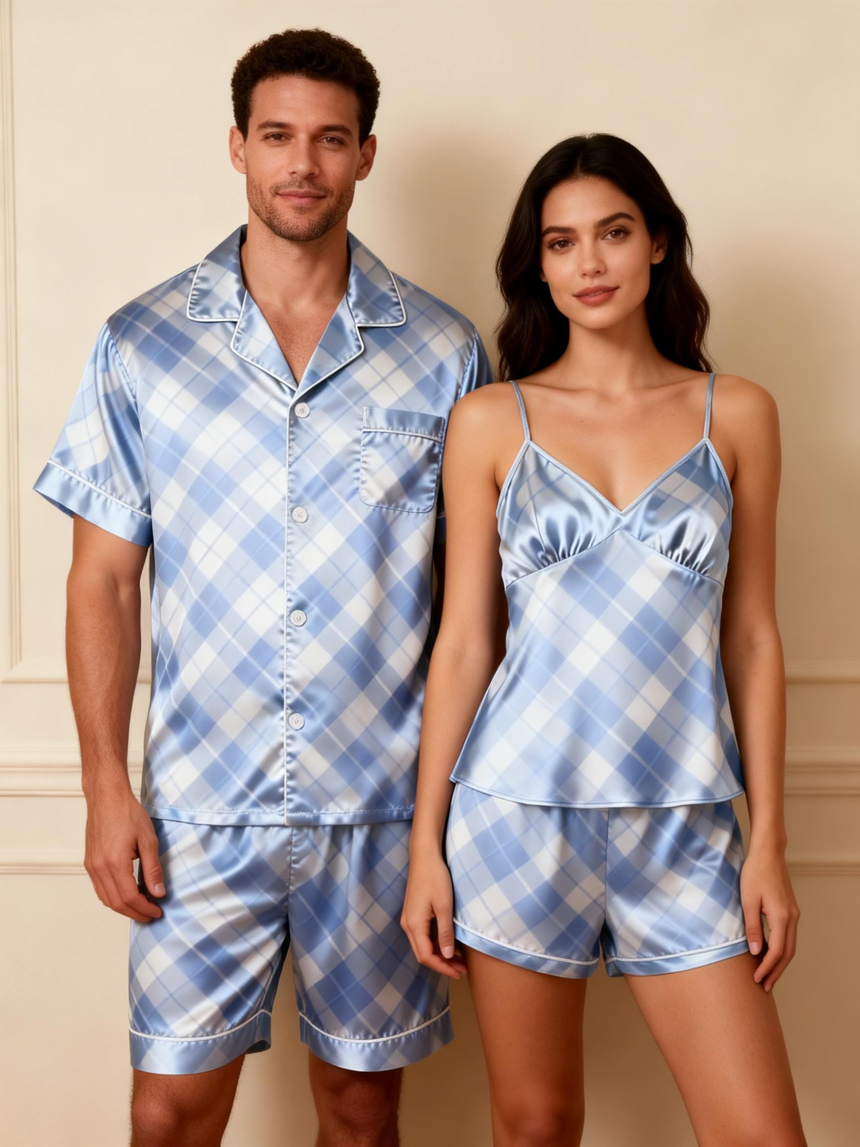 Silky Classic Couple Pajamas – Hotel-Grade Satin Sleepwear