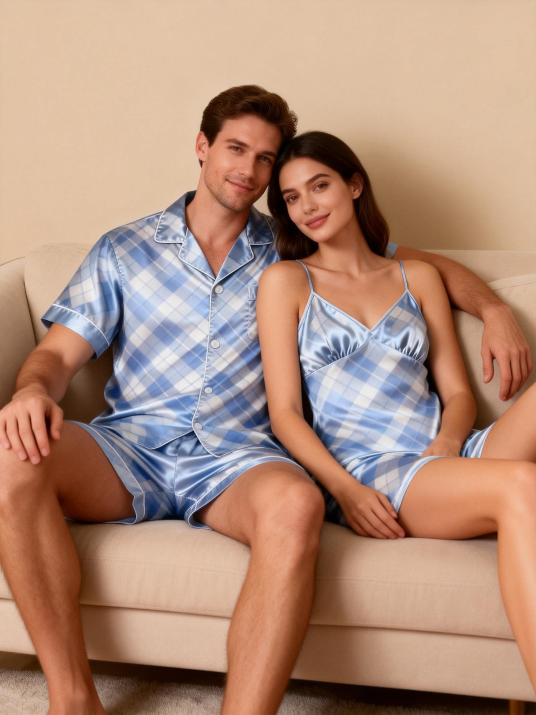 Silky Classic Couple Pajamas – Hotel-Grade Satin Sleepwear