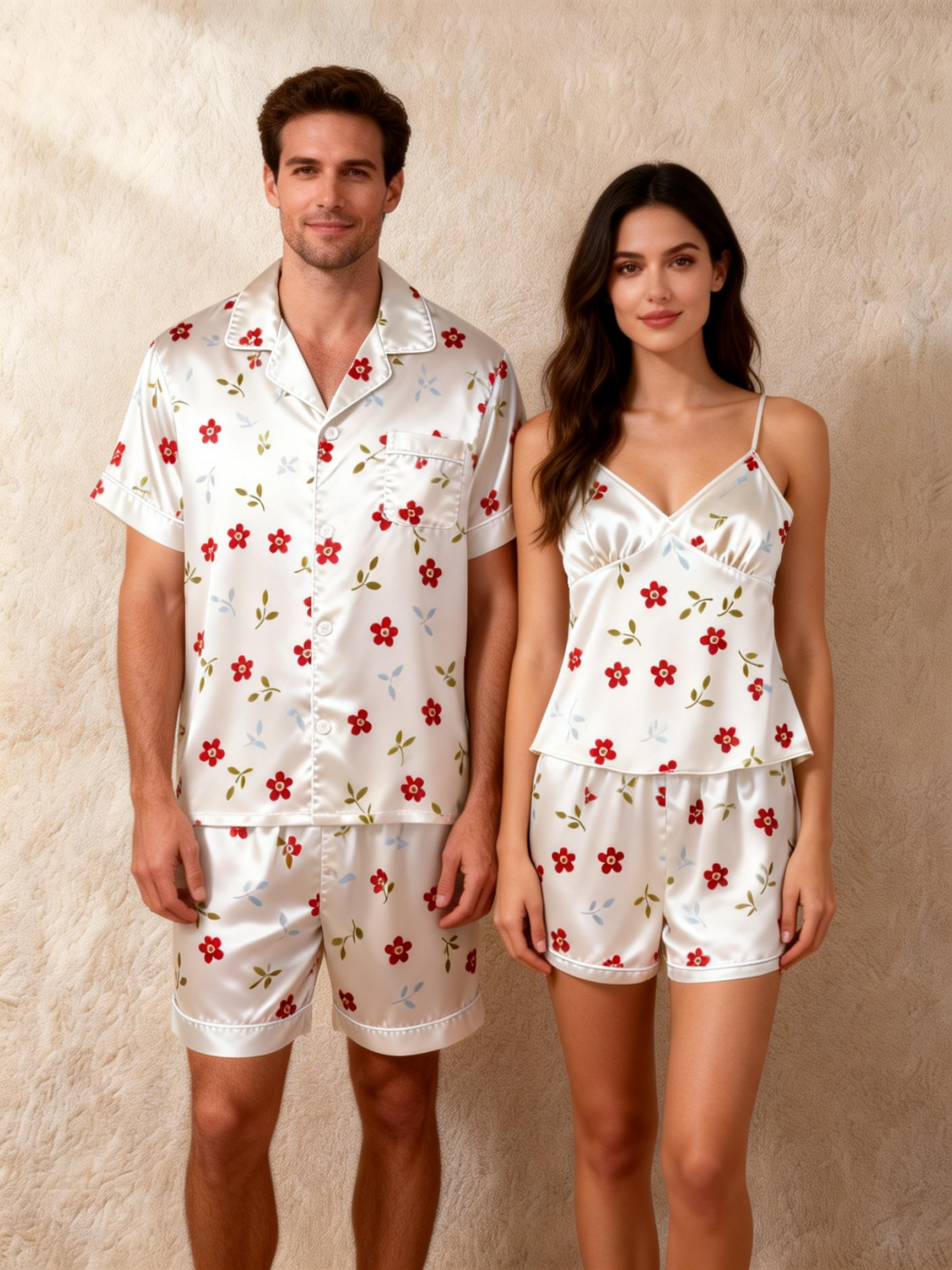 Romantic Silky Sleep Set for Couples – Satin Pajamas