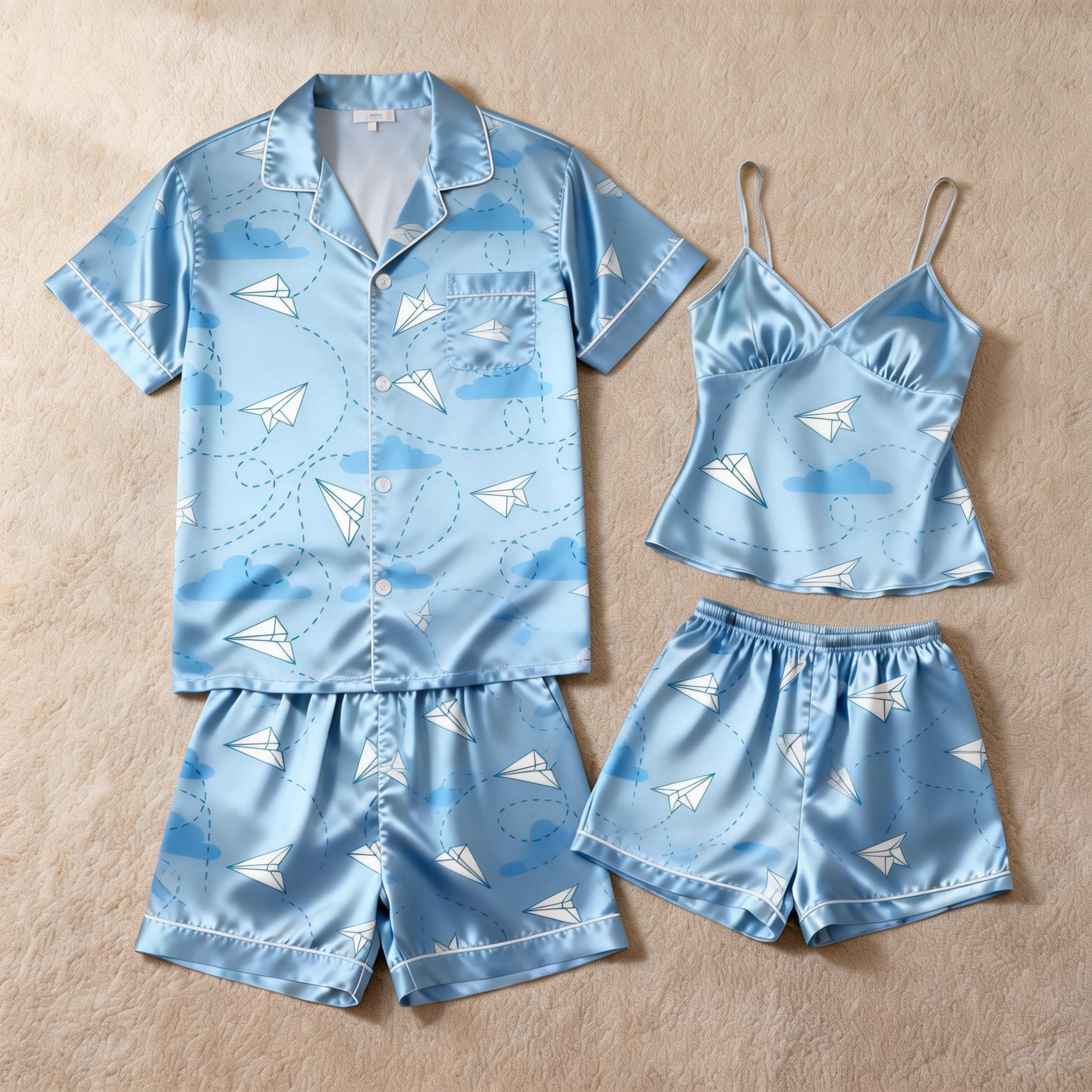 Silky Touch Classic Couple Pajamas – Satin Short Set