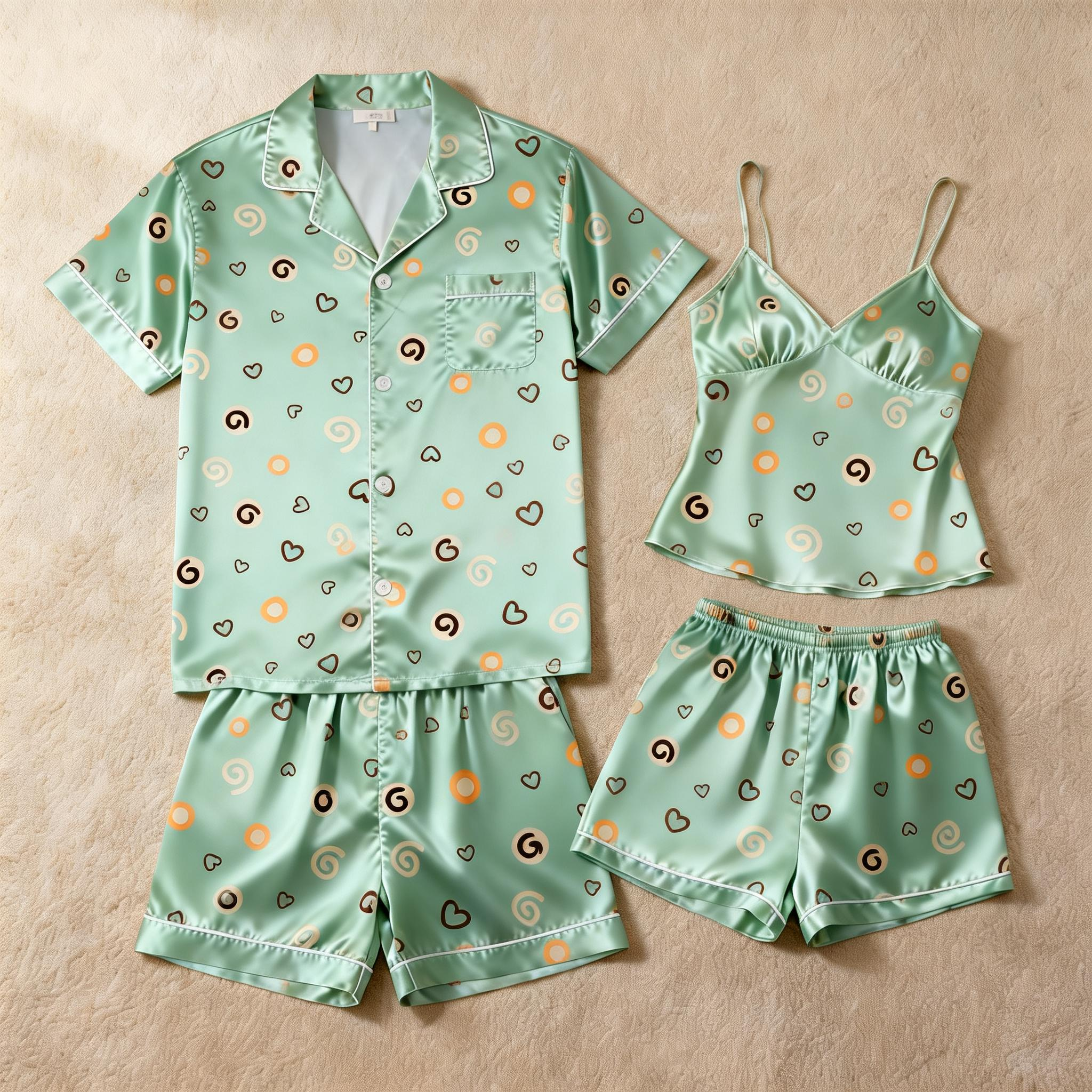 Romantic Silky Satin Pajamas for Two – Short & Comfortable