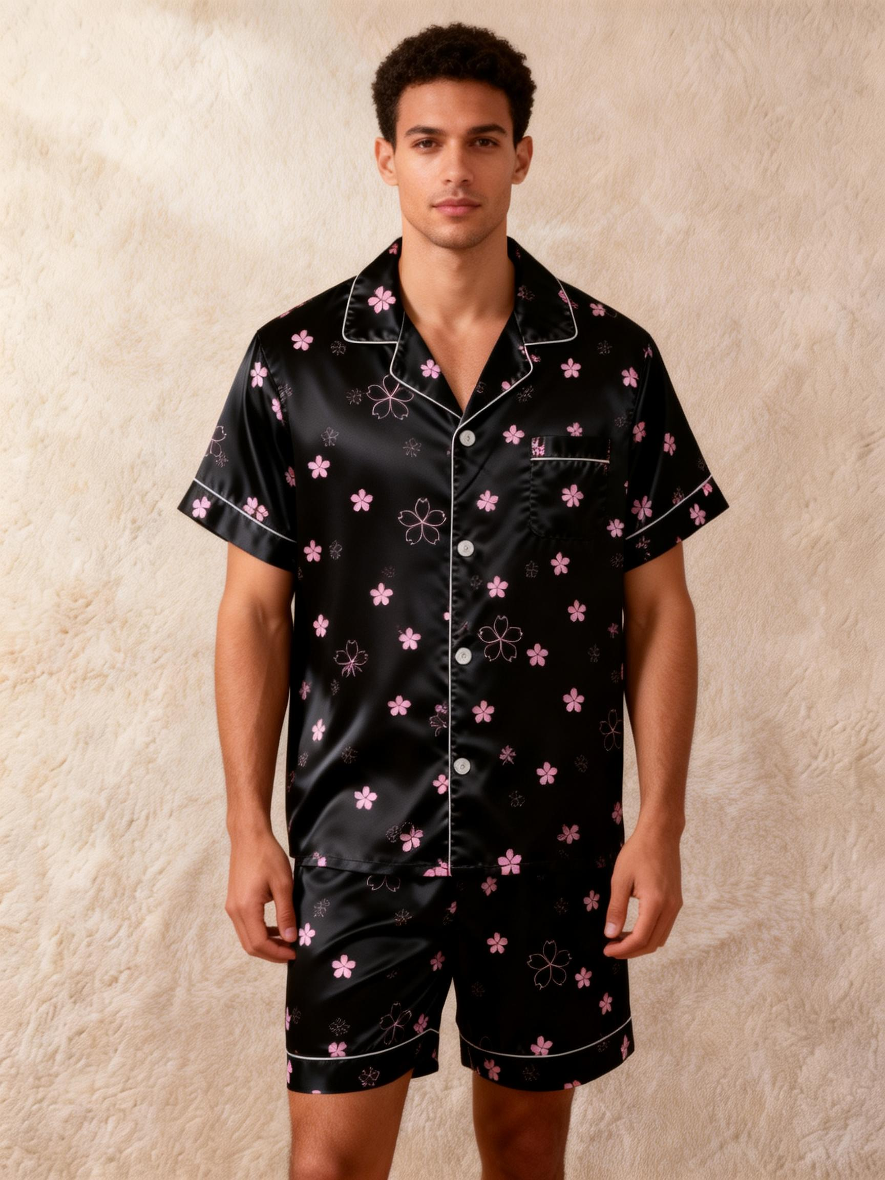 Elegant Couple Satin Pajamas – Lightweight Short Set