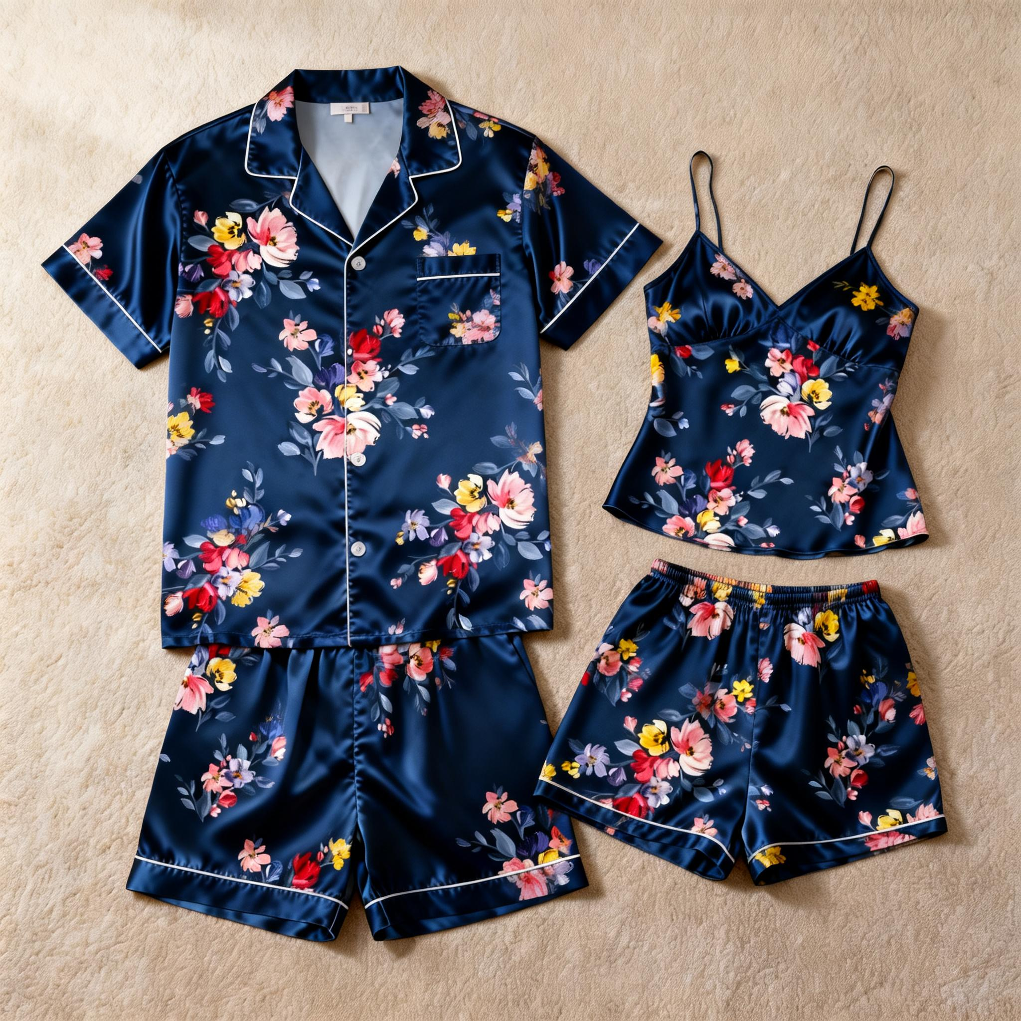 Classic Silky Satin Couple Pajamas – Perfect for Gifts