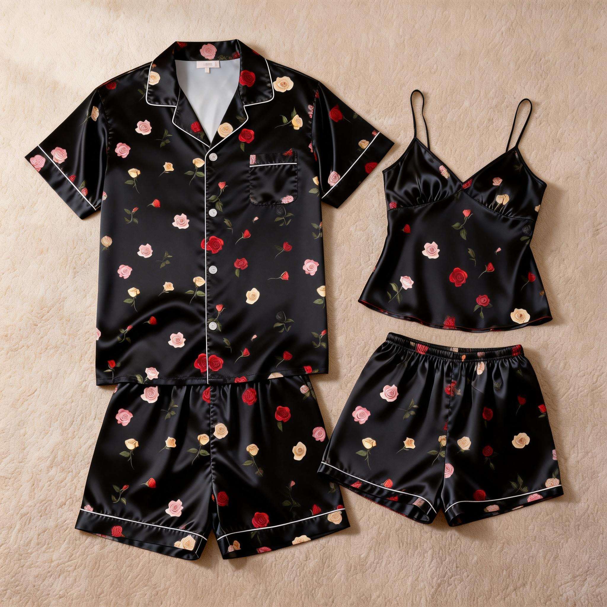 Silky Classic Pajamas for Two – Satin Short Set