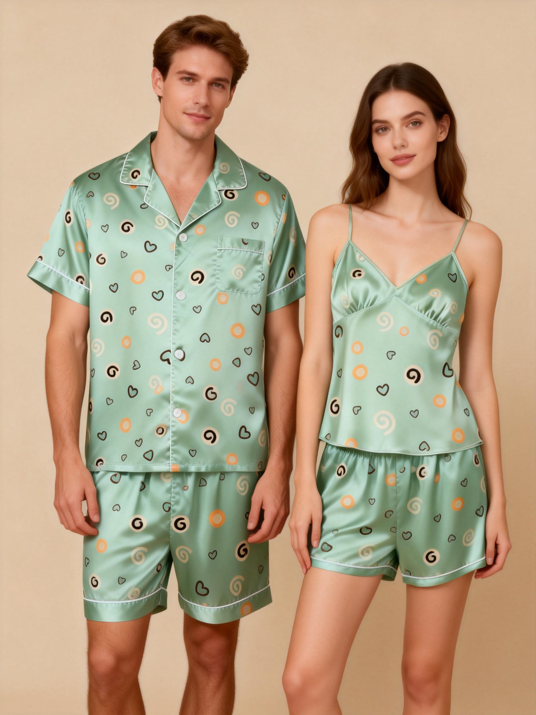 Romantic Silky Satin Pajamas for Two – Short & Comfortable