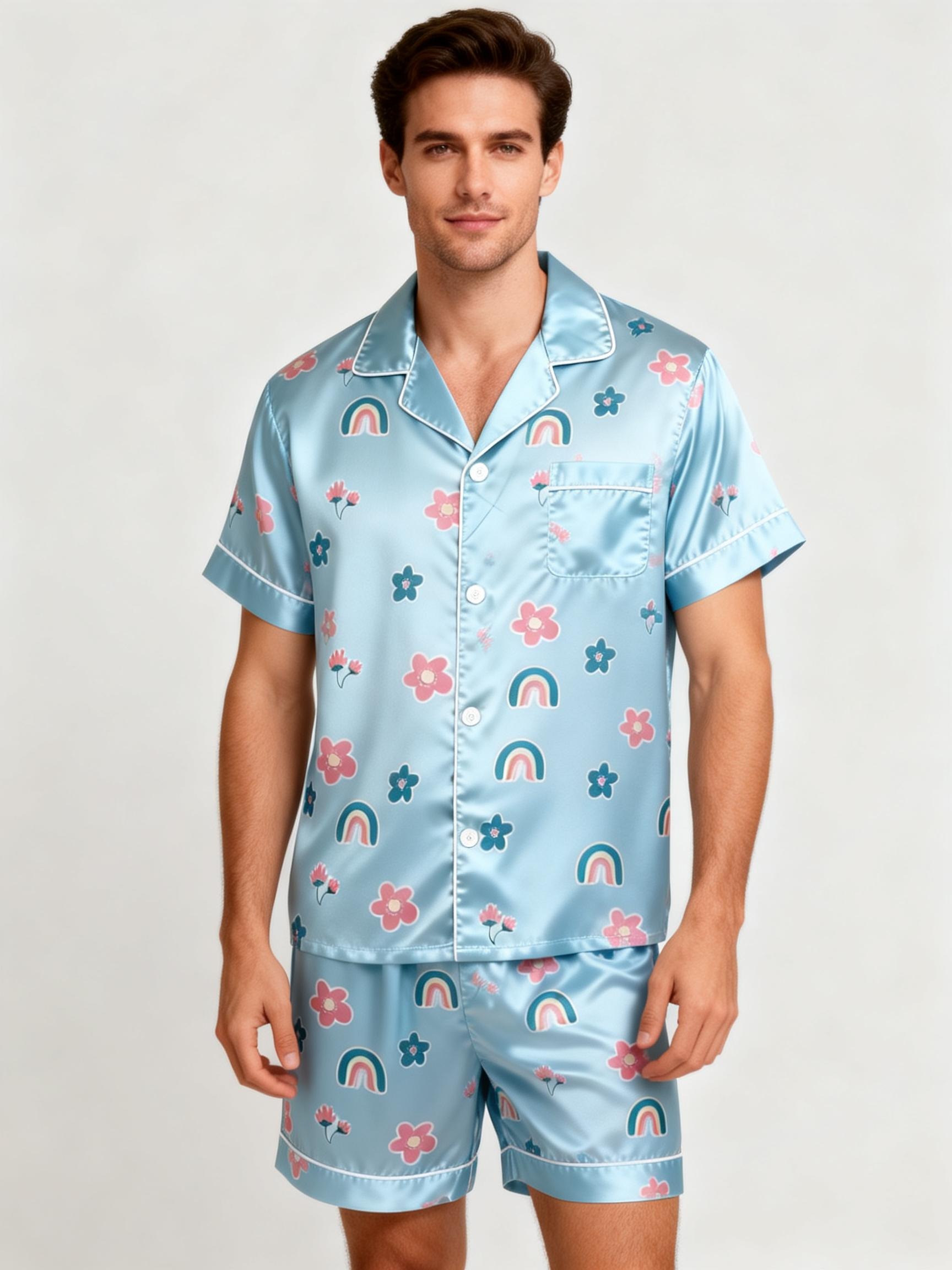 His & Her Satin Pajama Shorts Set – Classic Comfort