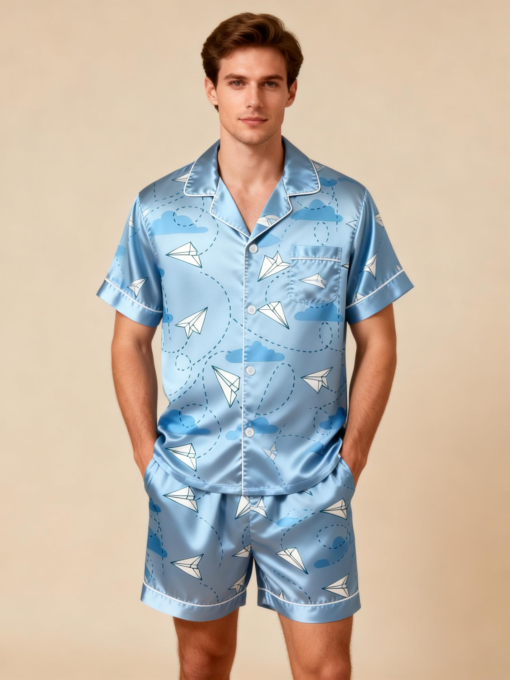 Silky Touch Classic Couple Pajamas – Satin Short Set