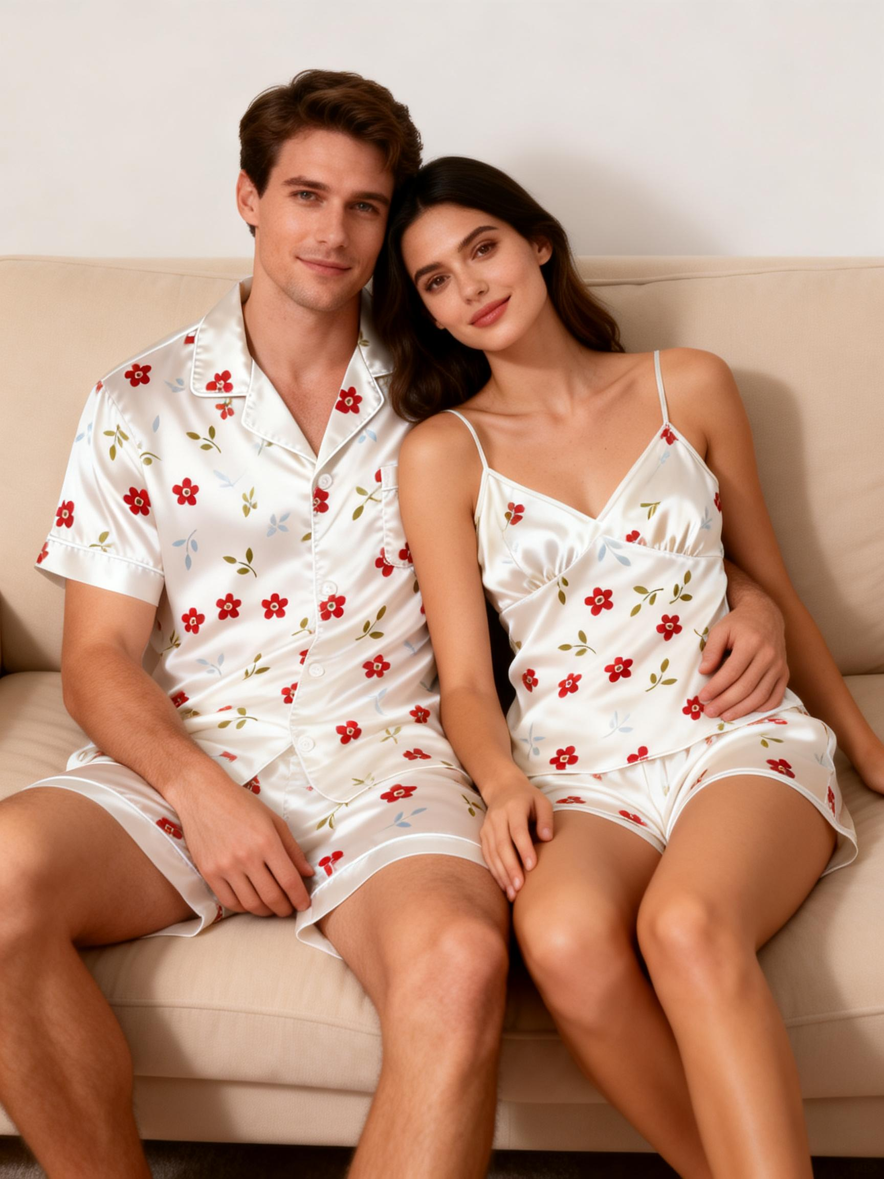 Romantic Silky Sleep Set for Couples – Satin Pajamas