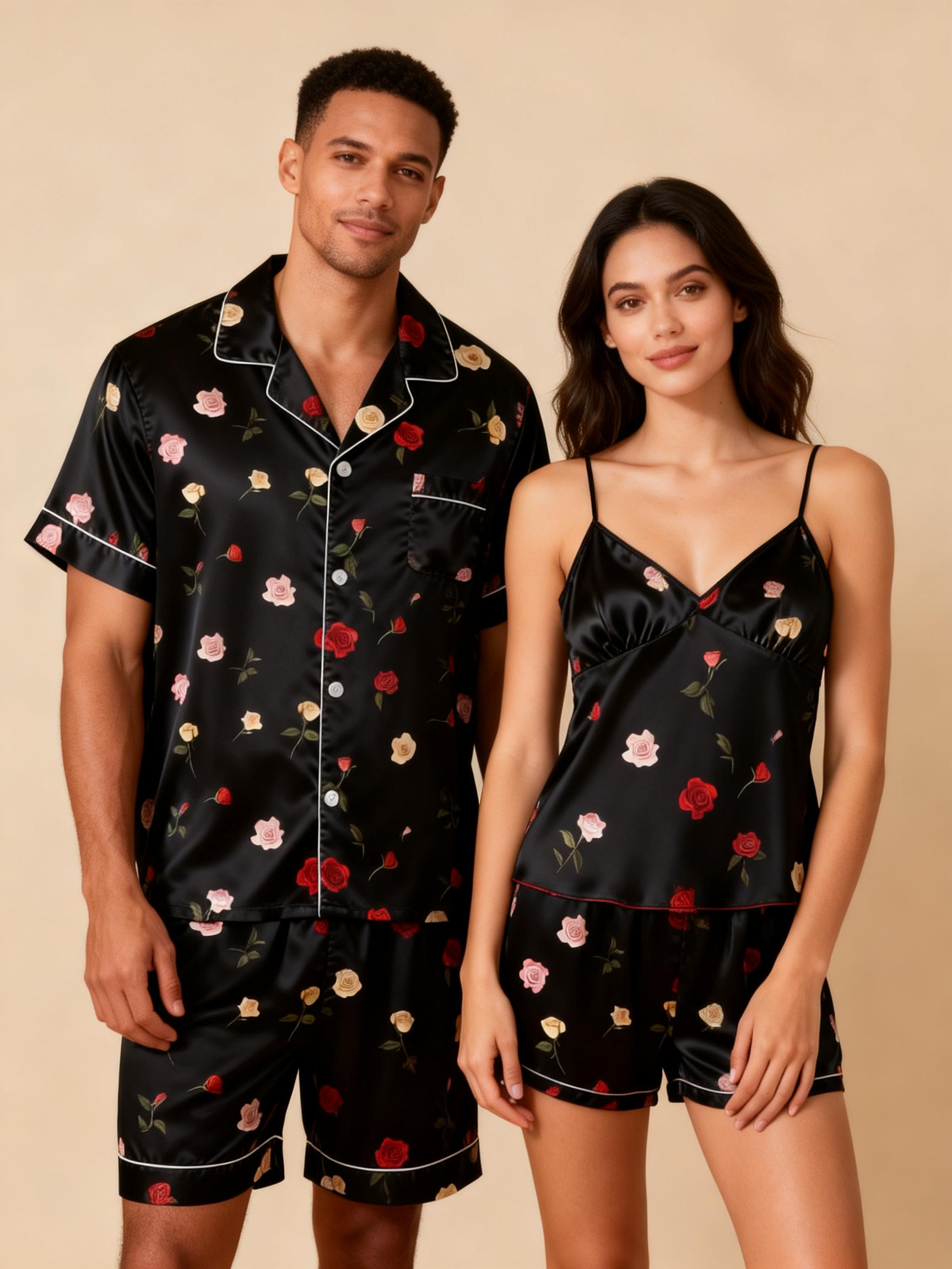 Silky Classic Pajamas for Two – Satin Short Set