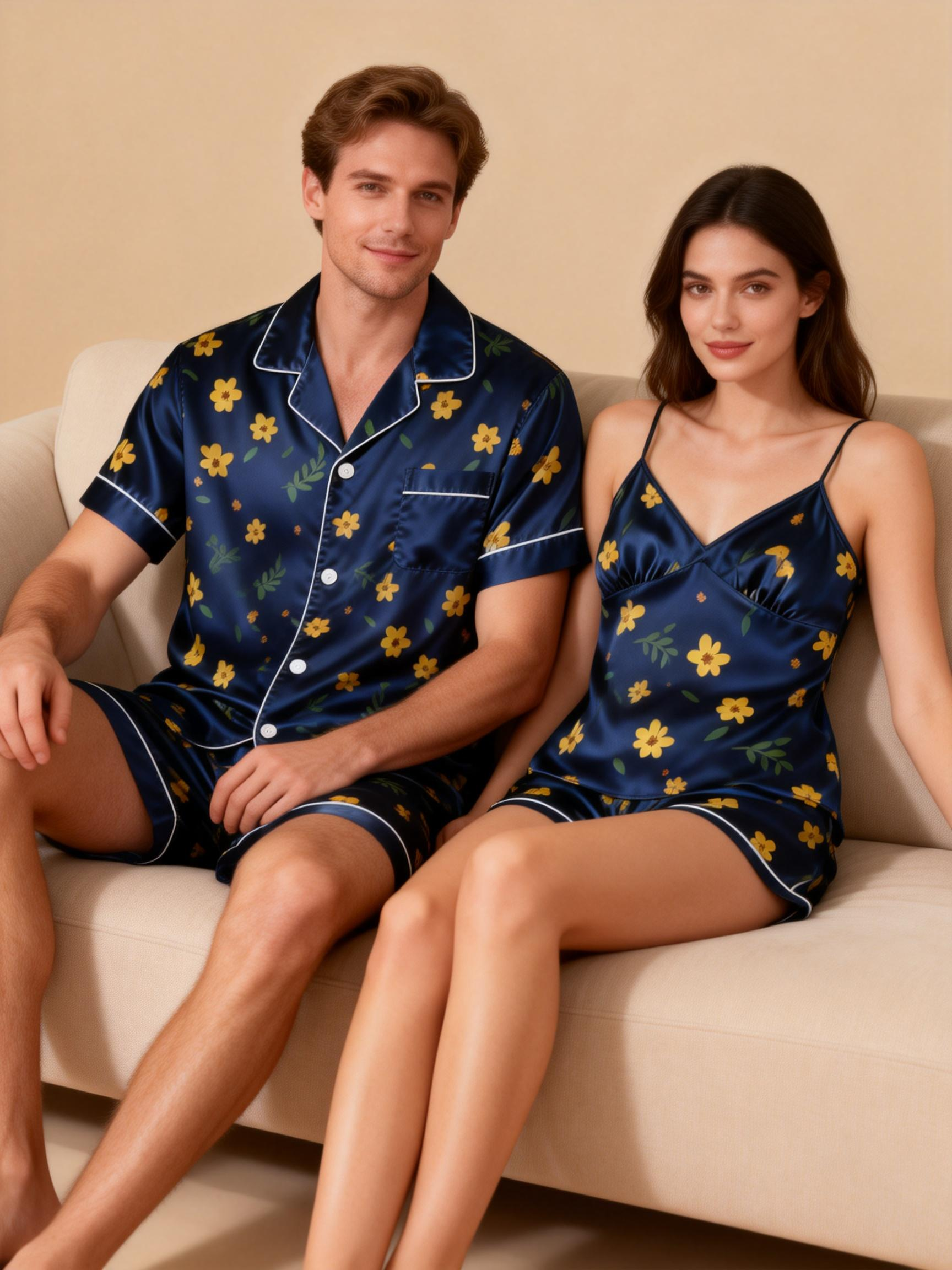 Couple’s Silky Satin Sleepwear – Classic Short Pajama Set
