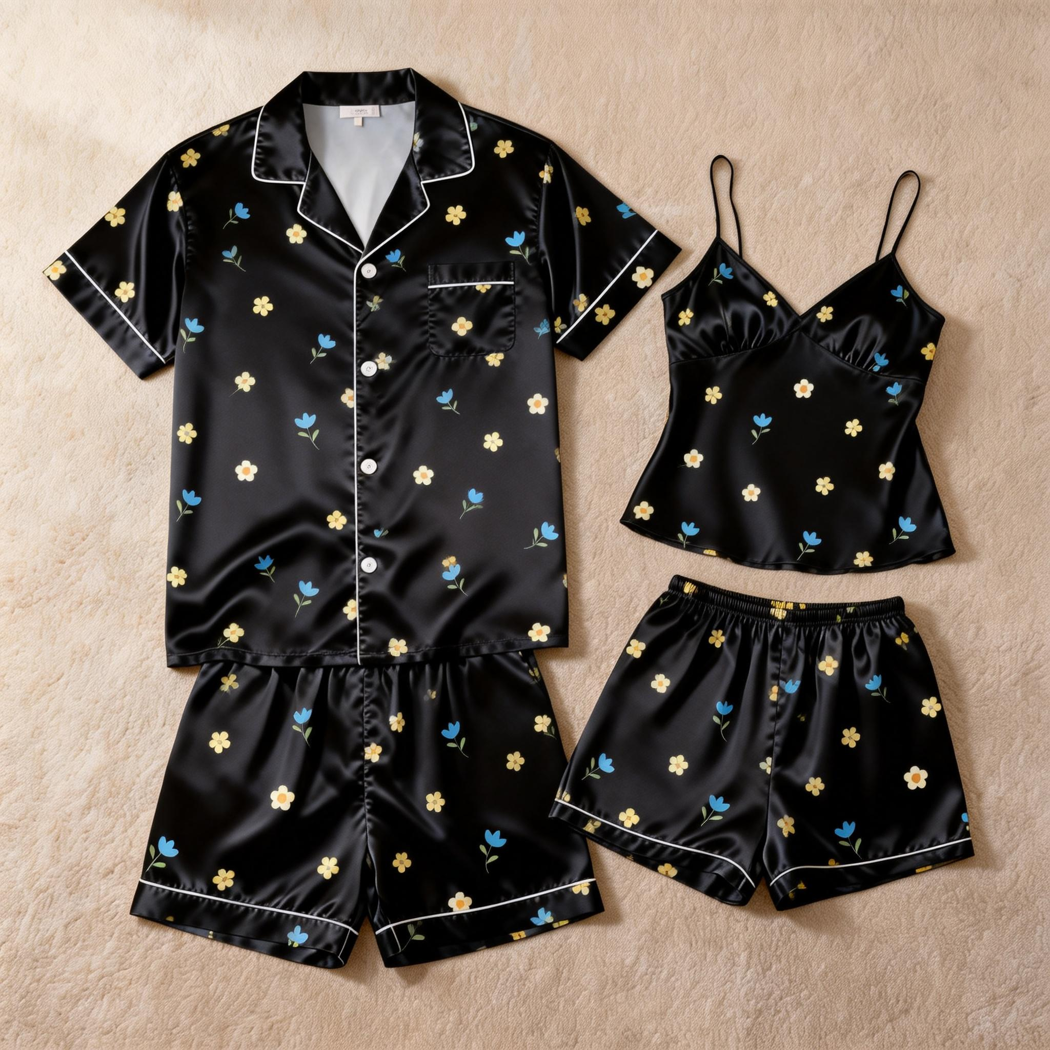 Silky Satin Couple Set – Short Pajamas for Romantic Nights