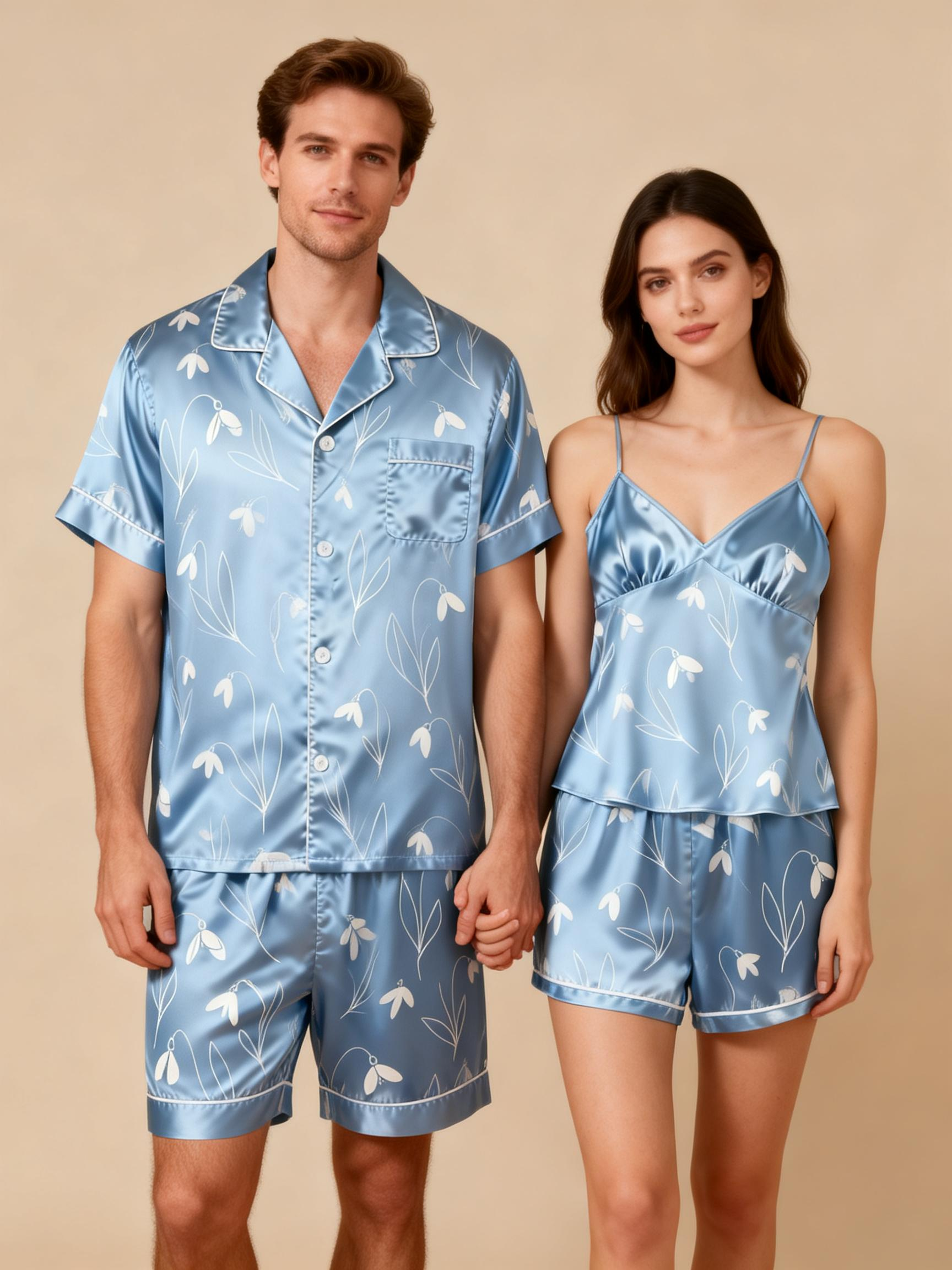 Matching Silky Satin Sleep Set for Him & Her – Short & Sweet