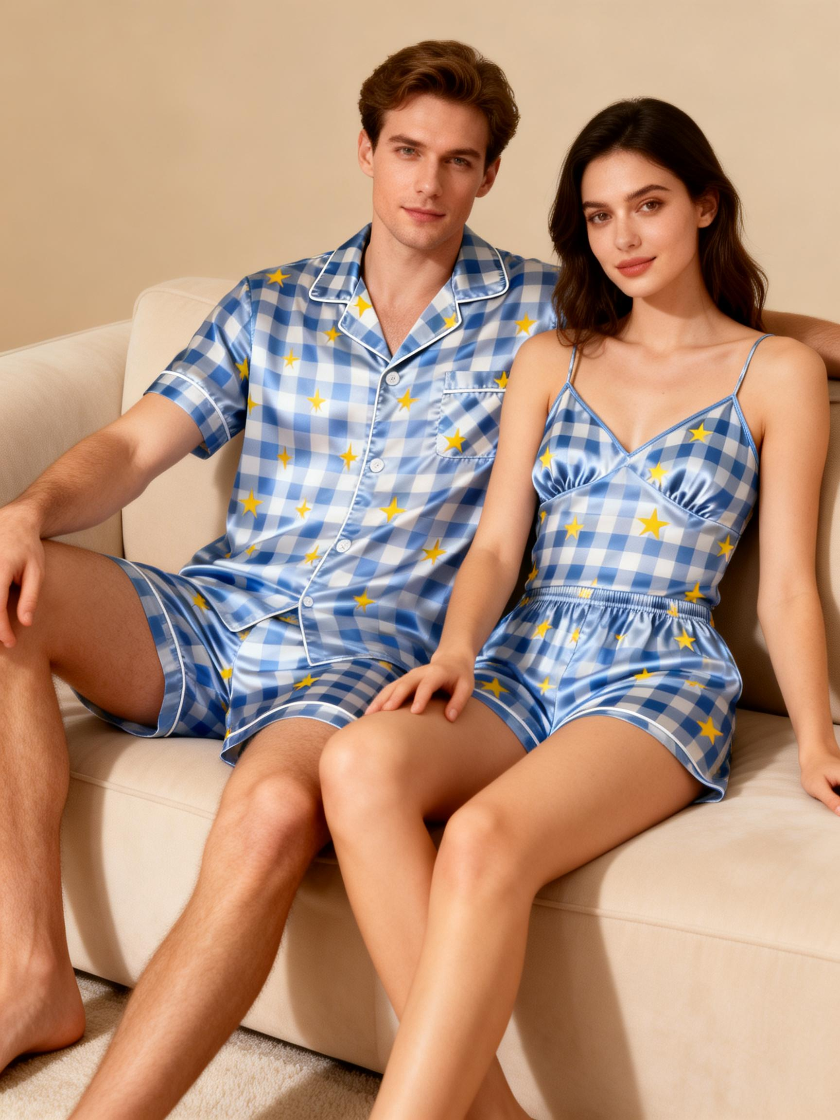 Silky Satin Sleep Set for Couples – Short Sleeve Design