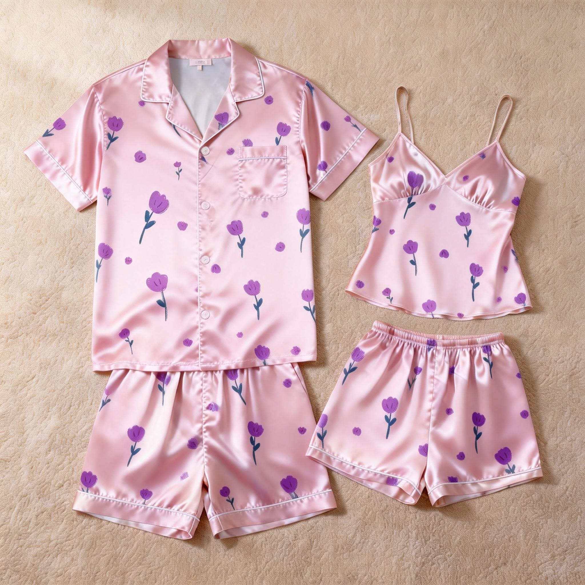 Couple’s Silky Nightwear – Satin Short Pajama Set