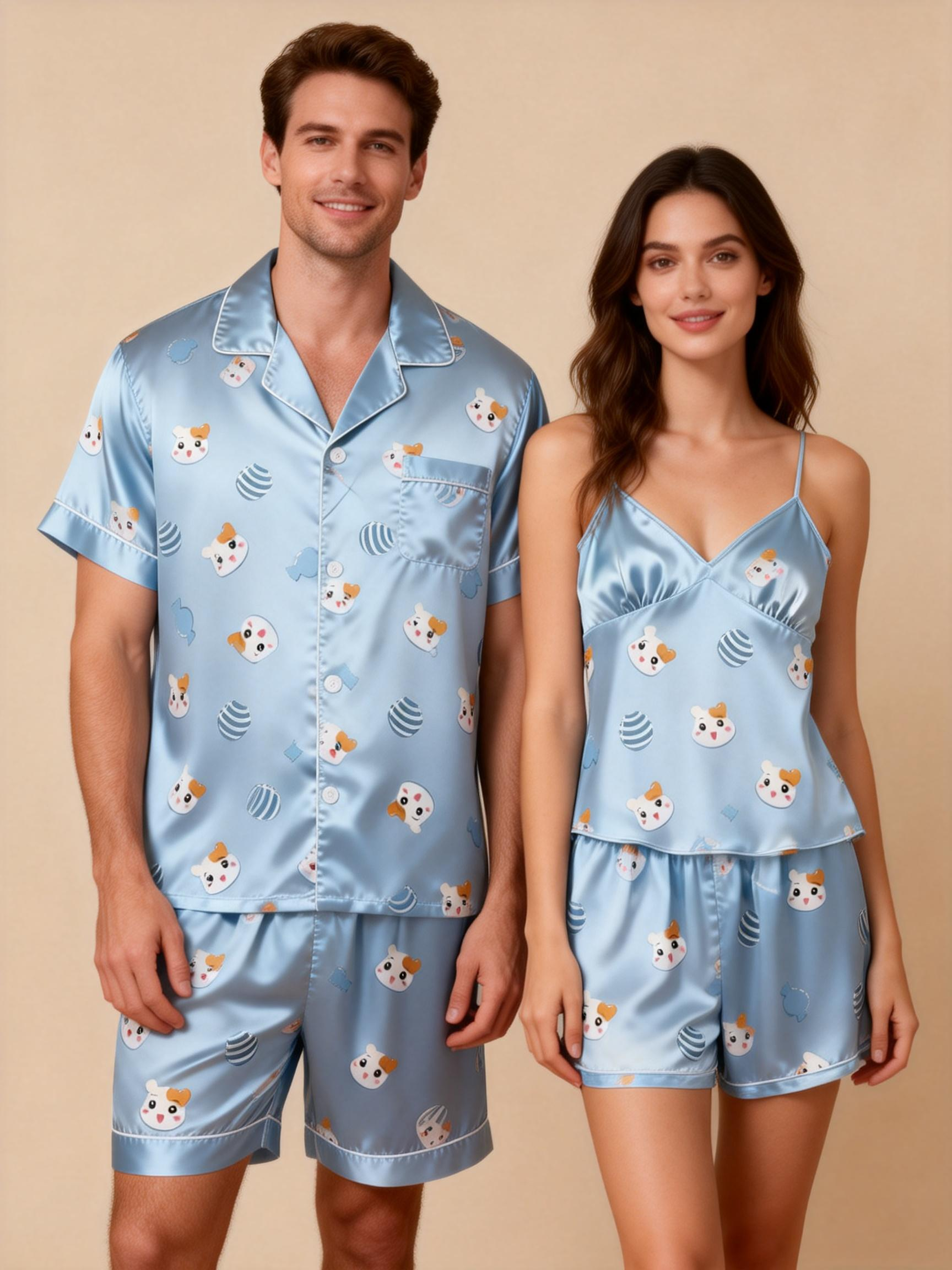 Classic Silky Satin Pajamas for Couples – Gift-Ready Set