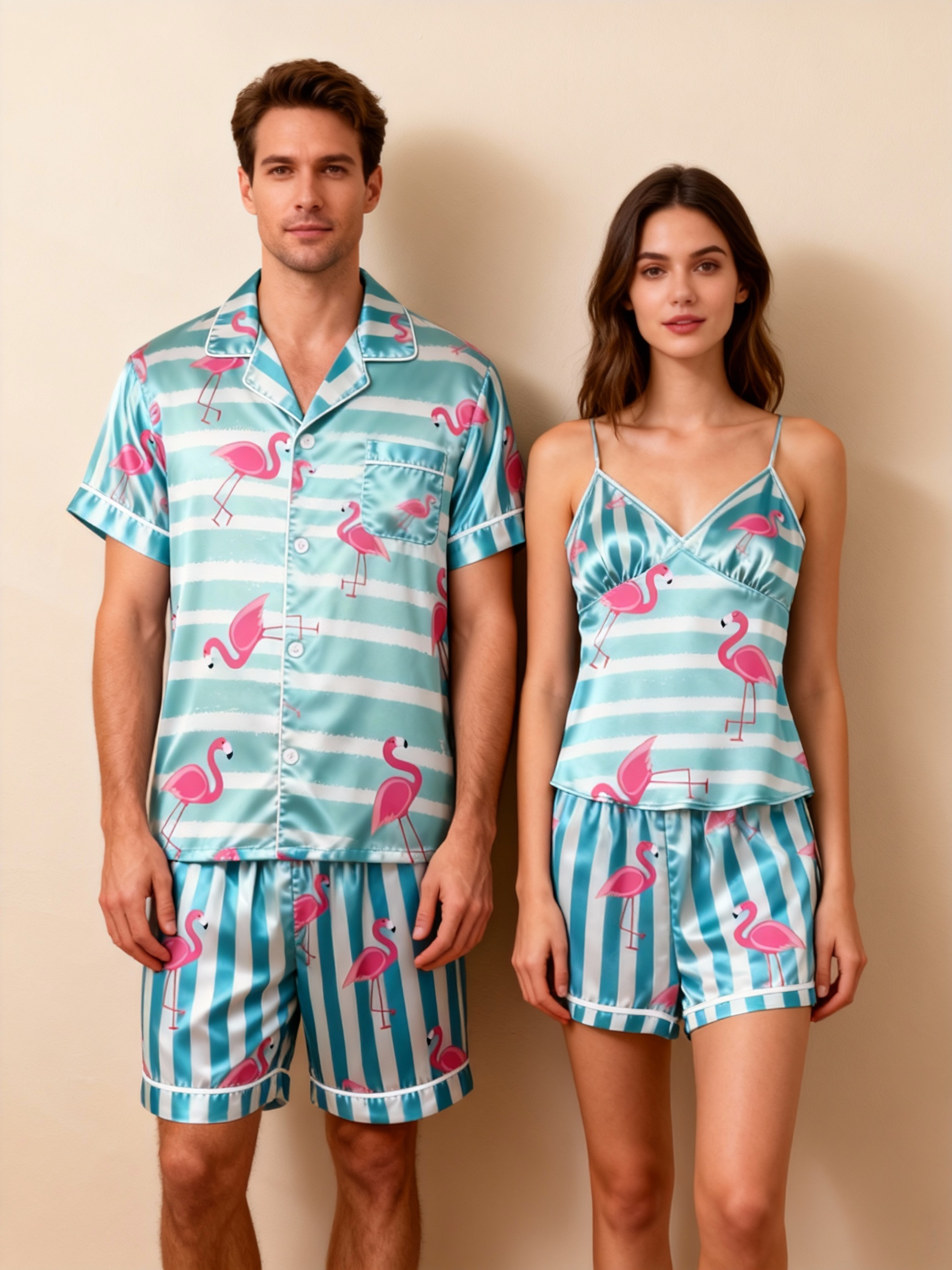 Silky Satin Pajama Set – Classic Couple Sleepwear