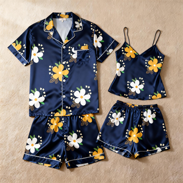 Silky Satin Pajamas for Him & Her – Short Style Set