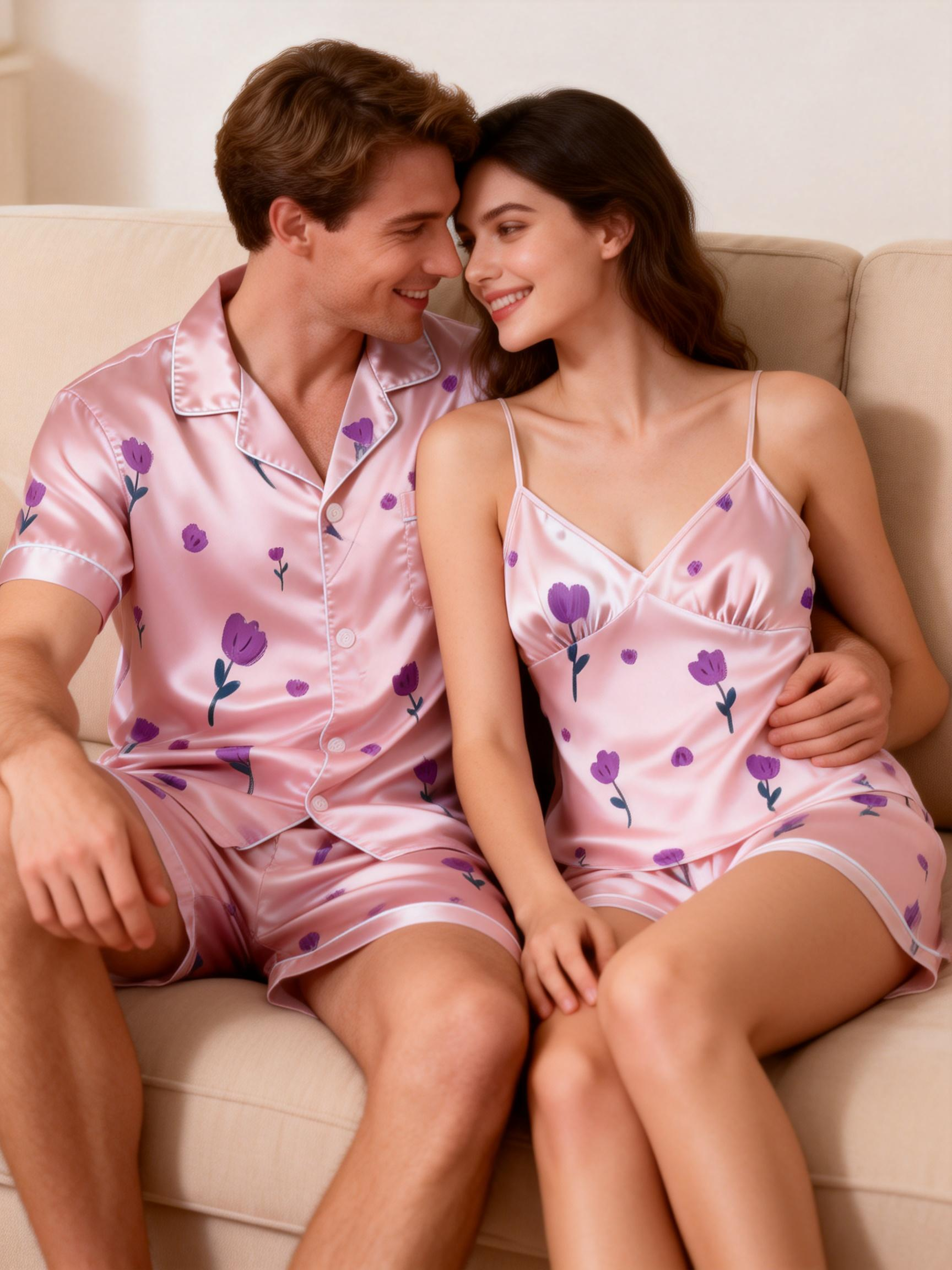Couple’s Silky Nightwear – Satin Short Pajama Set