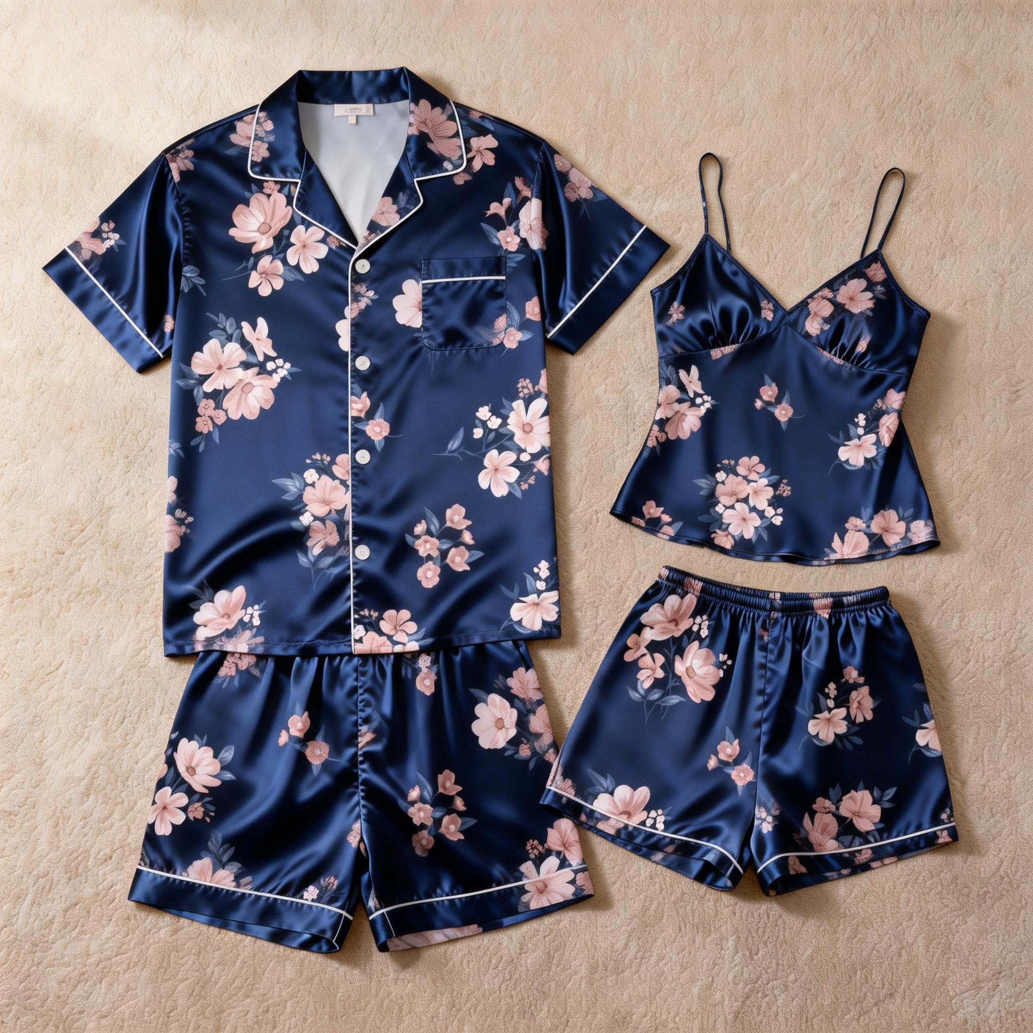 Classic Silky Sleep Pajamas for Two – Satin Short Set
