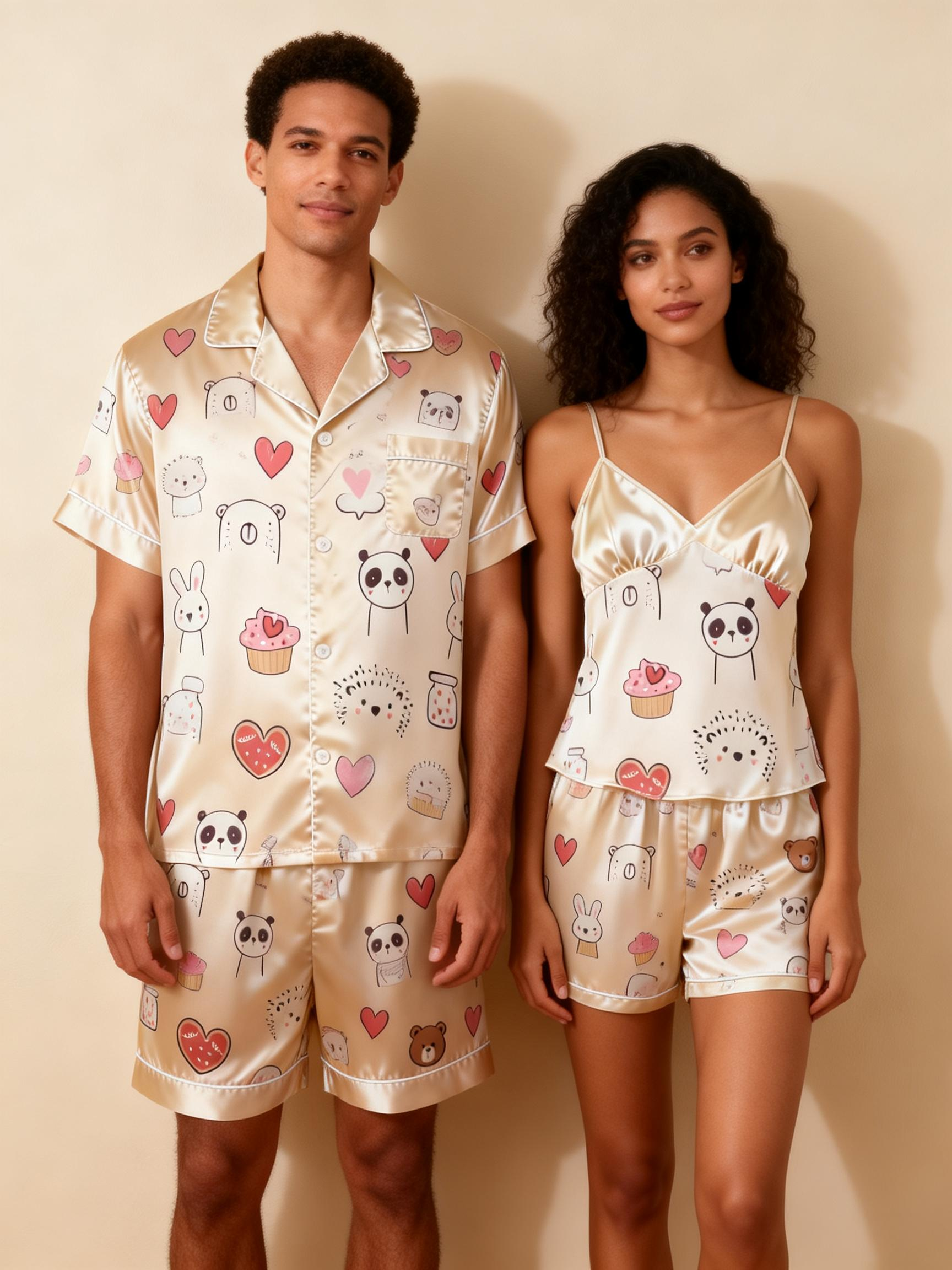 Silky Satin Pajamas Short Set – Couple’s Sleep Essential