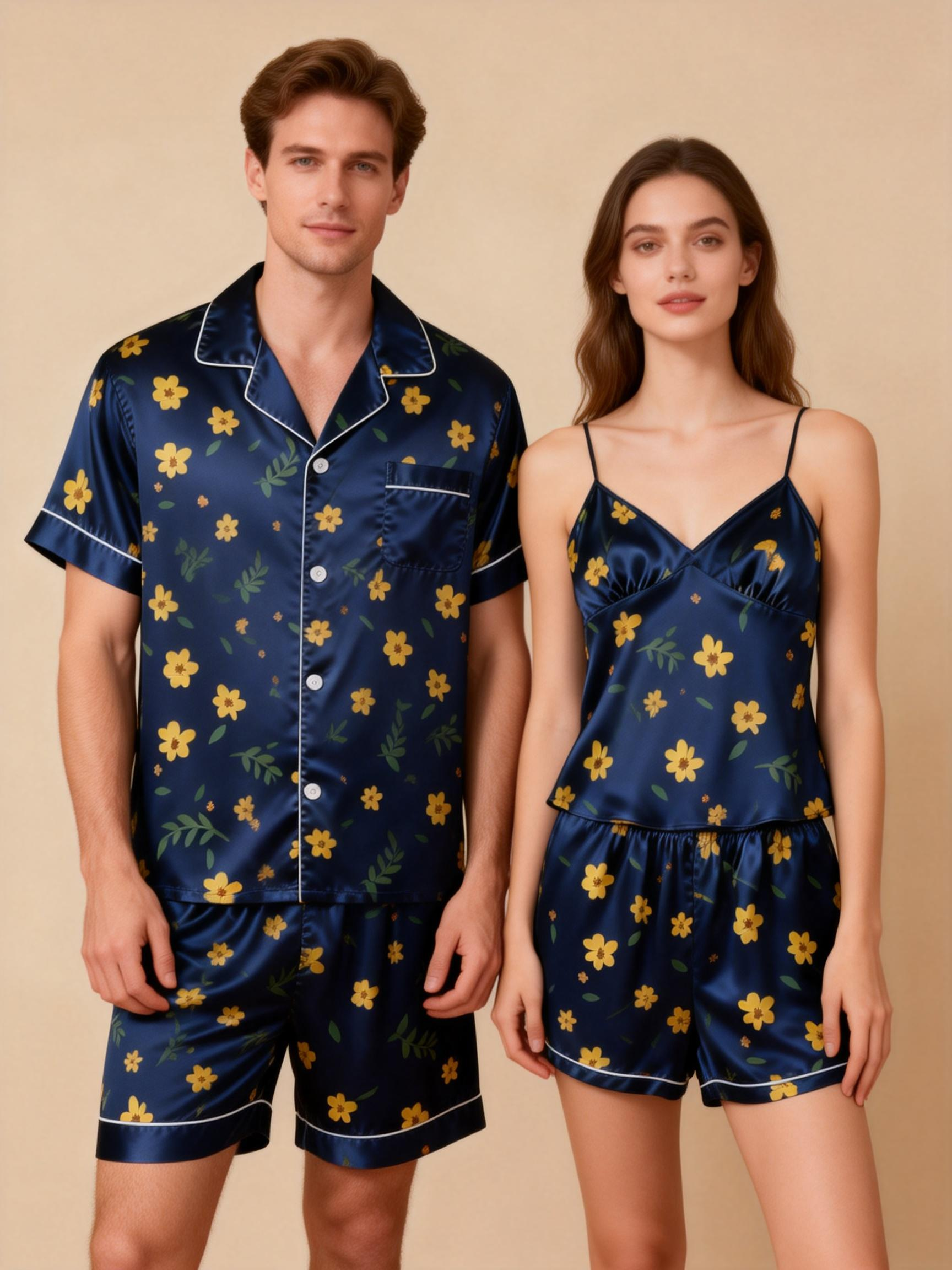 Couple’s Silky Satin Sleepwear – Classic Short Pajama Set