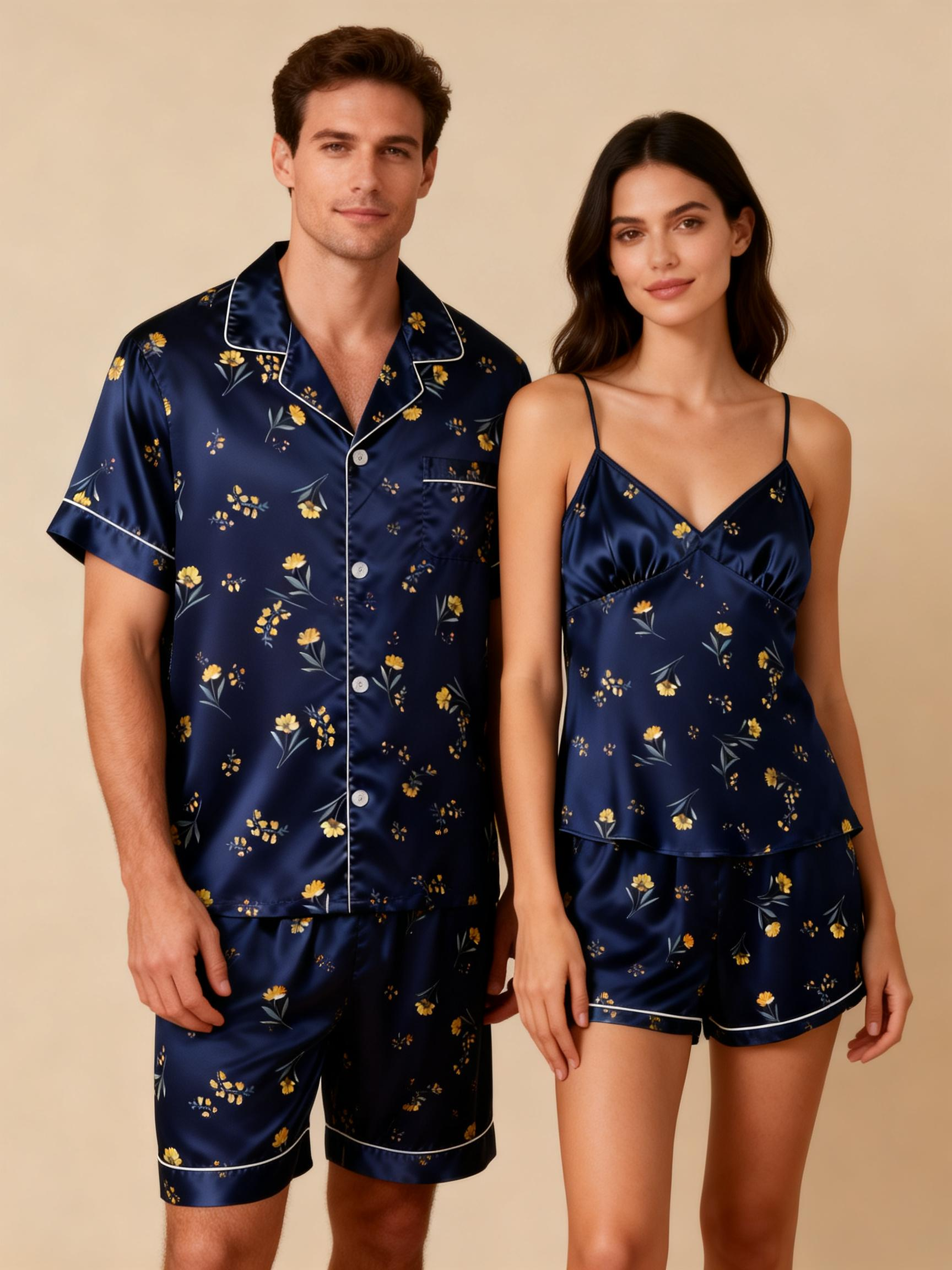 Silky Satin Couple Pajamas – Perfect for Wedding Nights