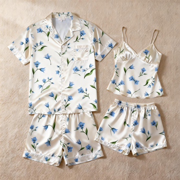 Couple’s Silky Nighttime Pajamas – Satin Short Set